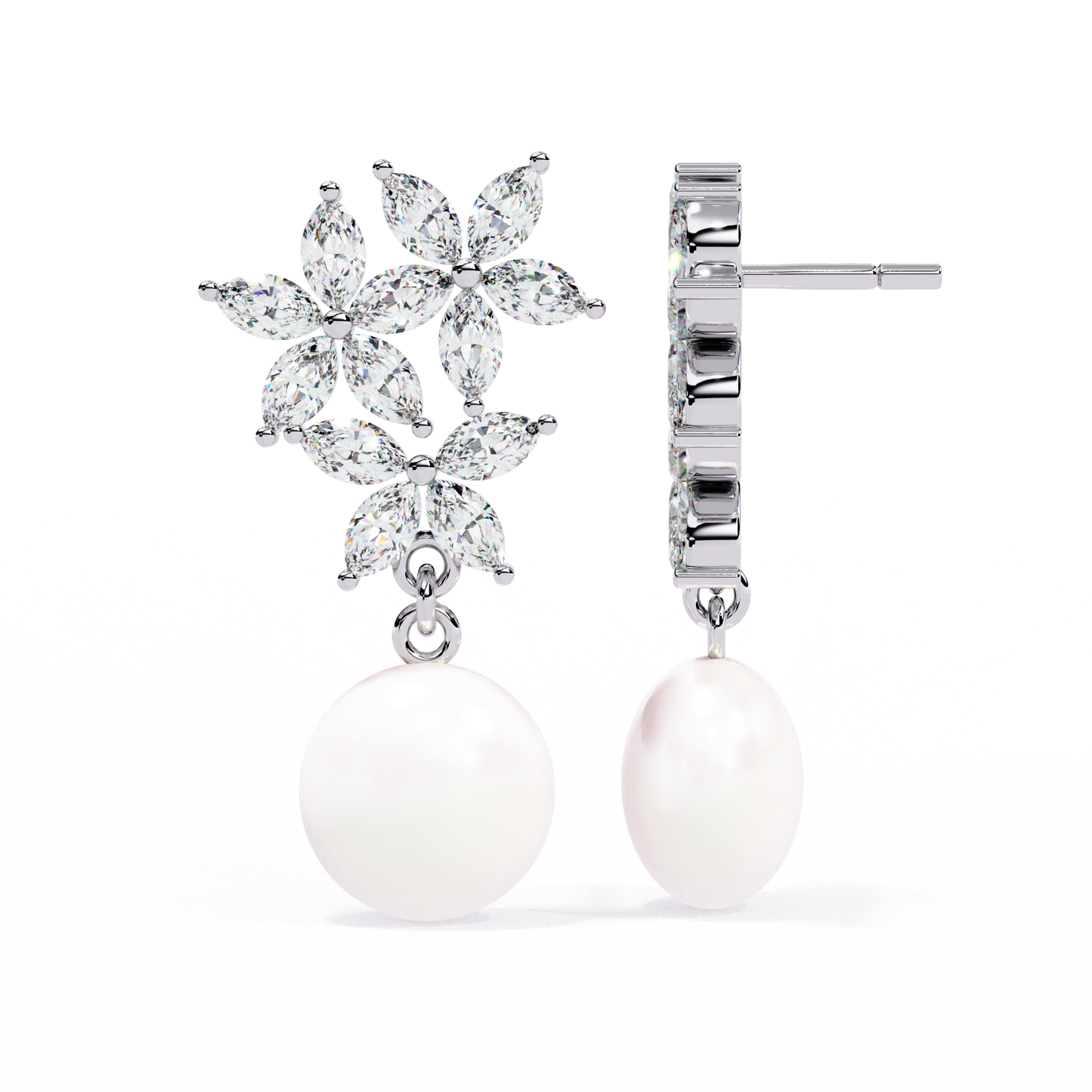 celestia marquise cluster pearl drop earrings