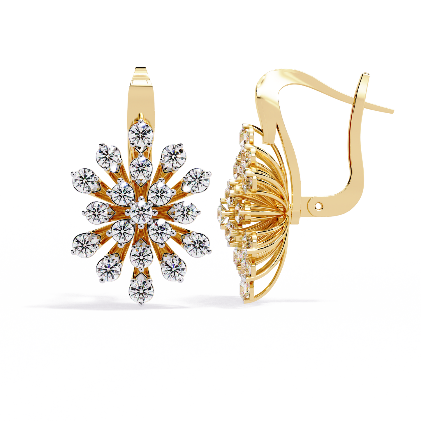 aurora sunburst cluster lab grown diamond drop earrings