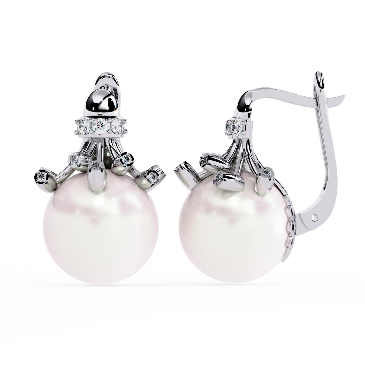 regal blossom pearl & lab grown diamond drop earrings
