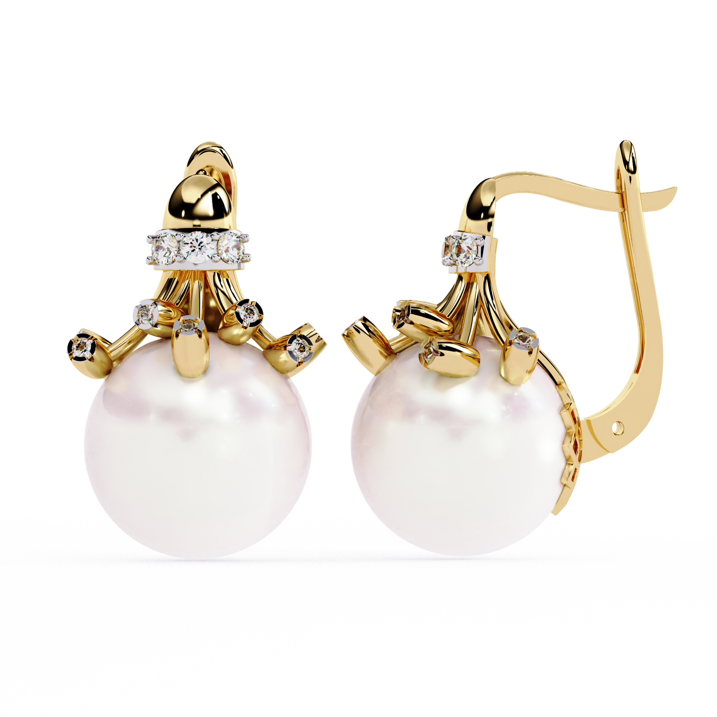regal blossom pearl & lab grown diamond drop earrings