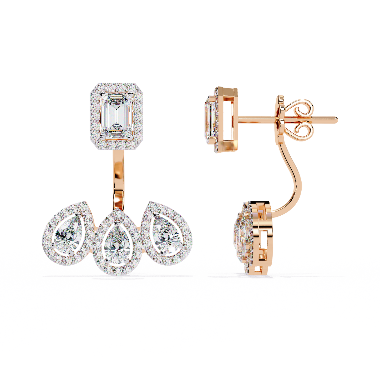 imperial emerald & pear halo lab grown diamond earring jackets