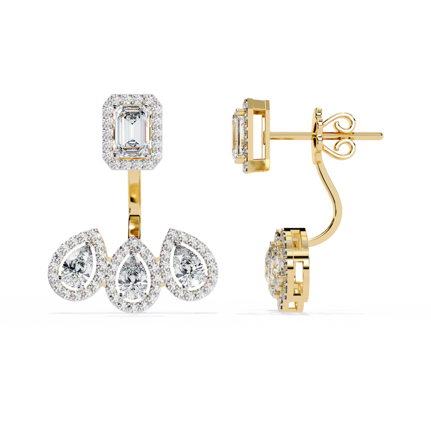 imperial emerald & pear halo lab grown diamond earring jackets