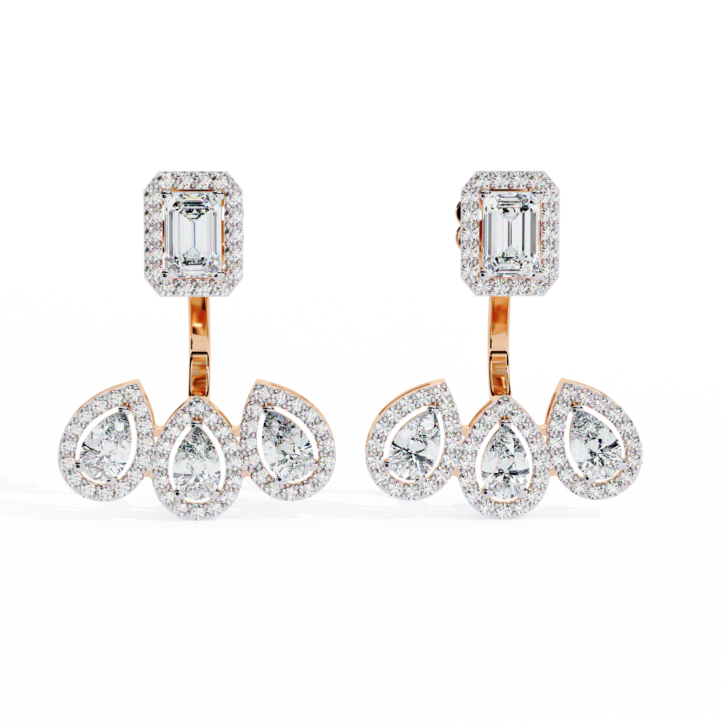 imperial emerald & pear halo lab grown diamond earring jackets