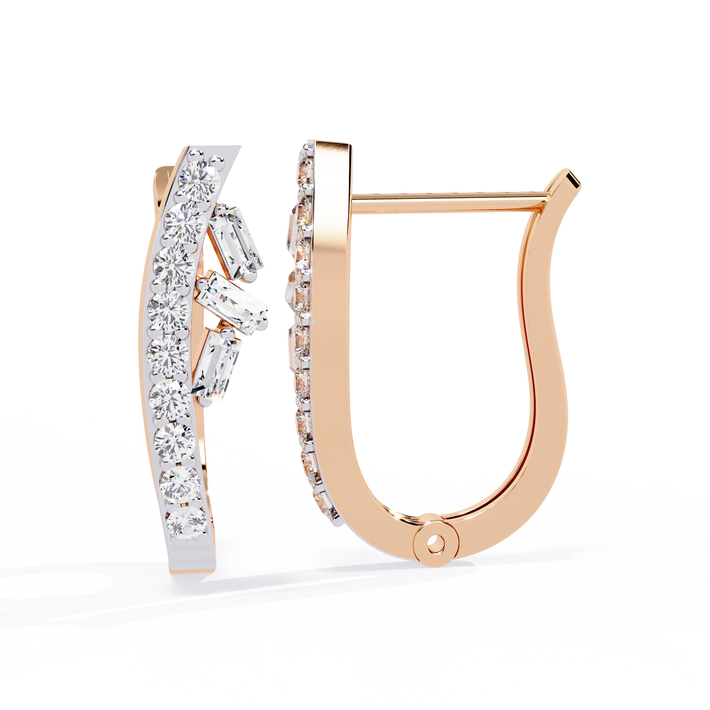 latitude baguette & round lab grown diamond huggie earrings