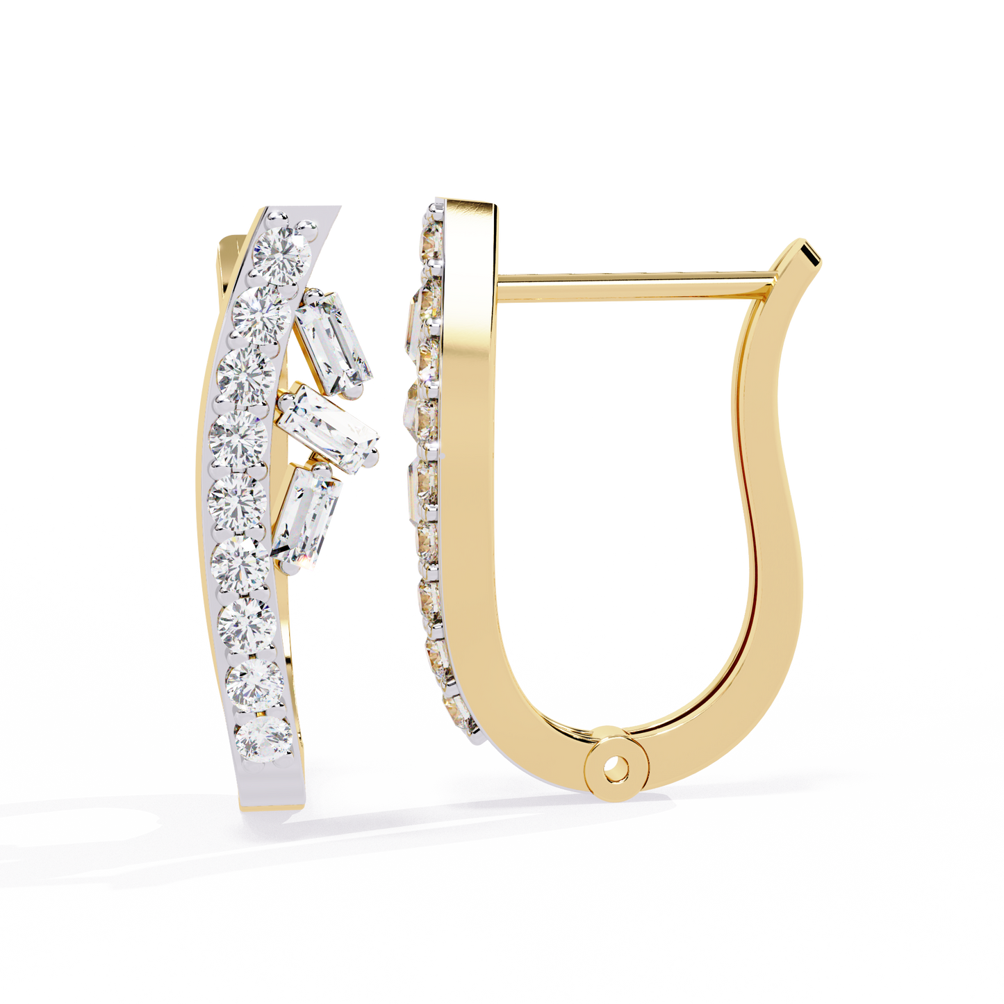 latitude baguette & round lab grown diamond huggie earrings