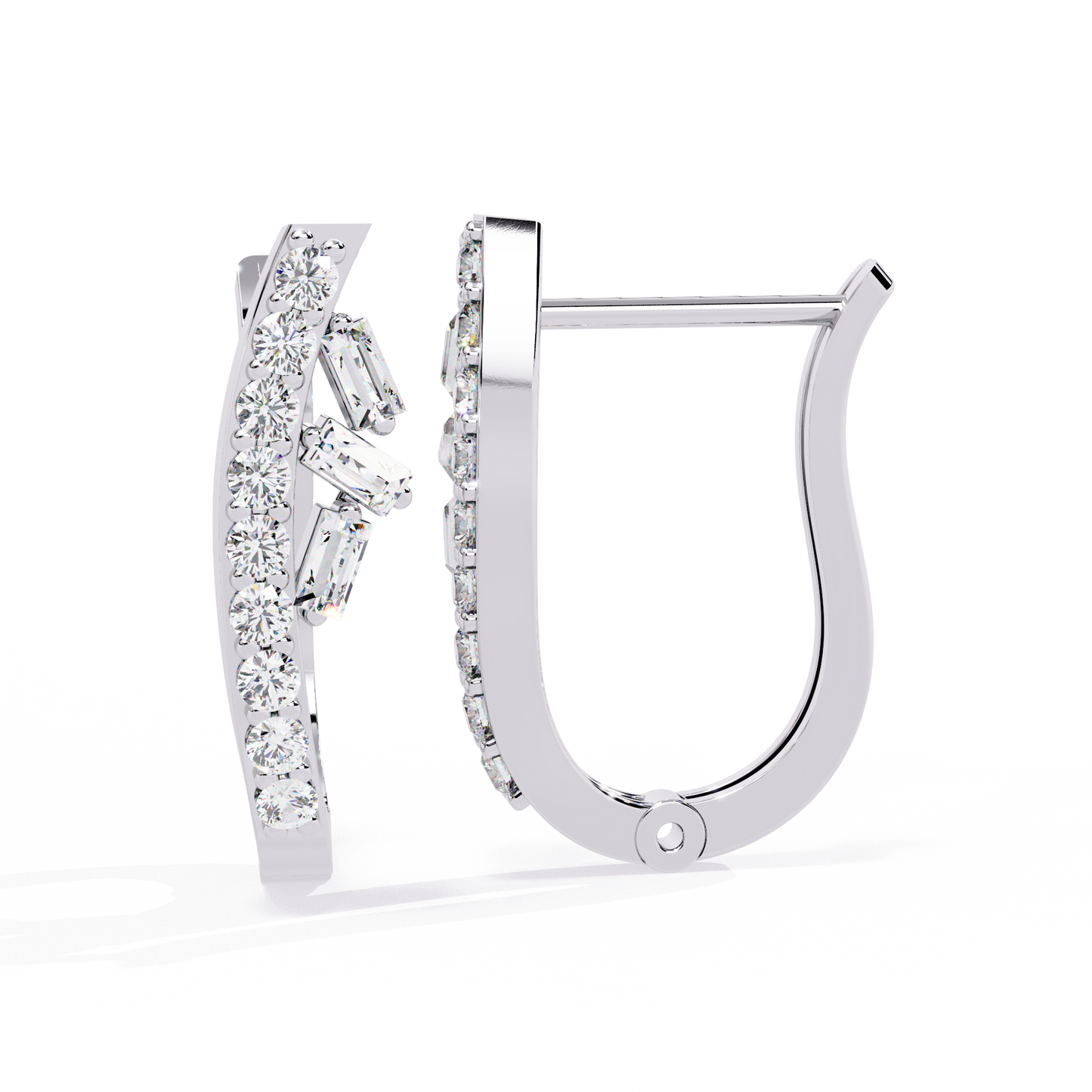 latitude baguette & round lab grown diamond huggie earrings