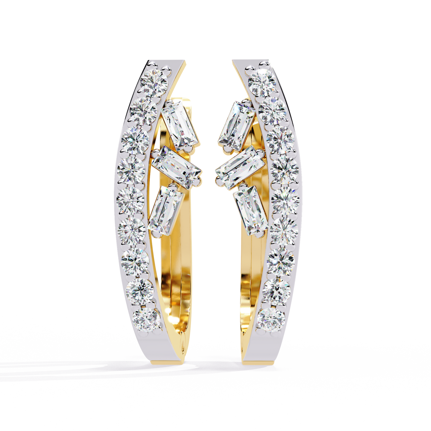 latitude baguette & round lab grown diamond huggie earrings