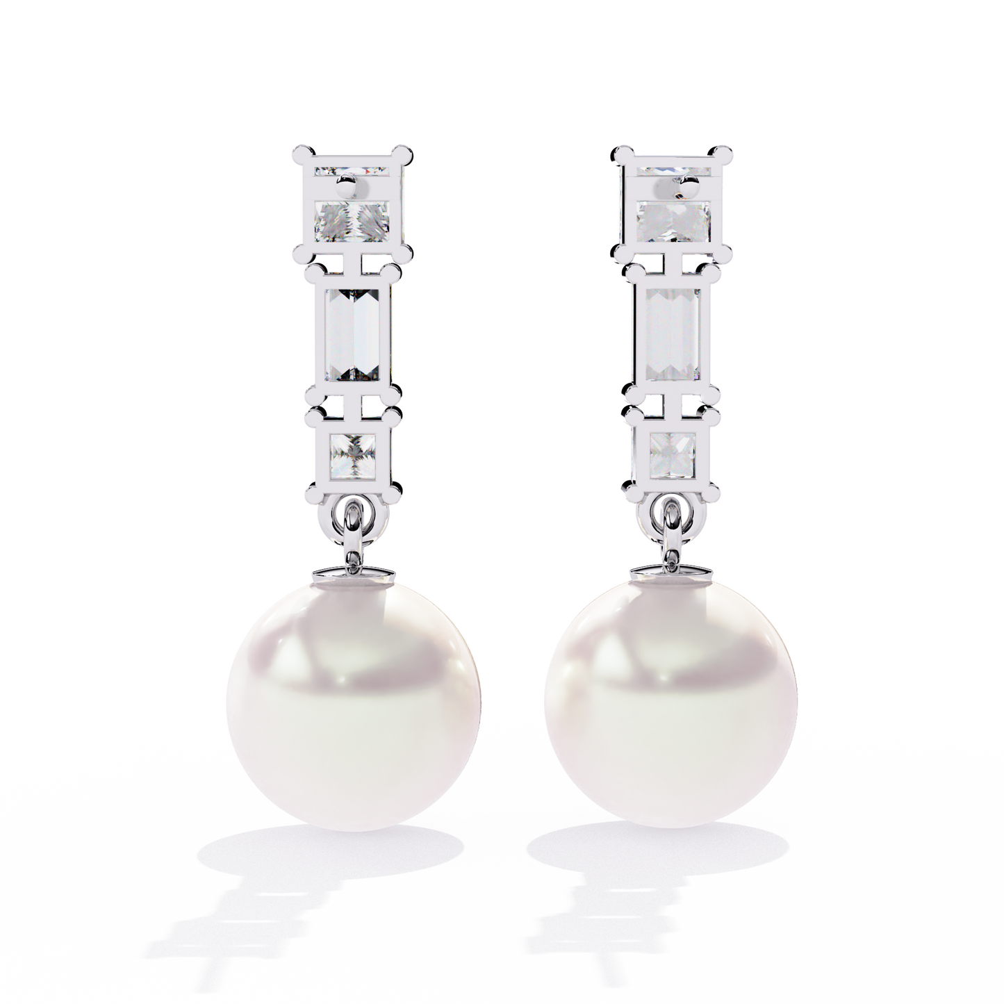 luminara princess & baguette pearl drop lab grown diamond earrings