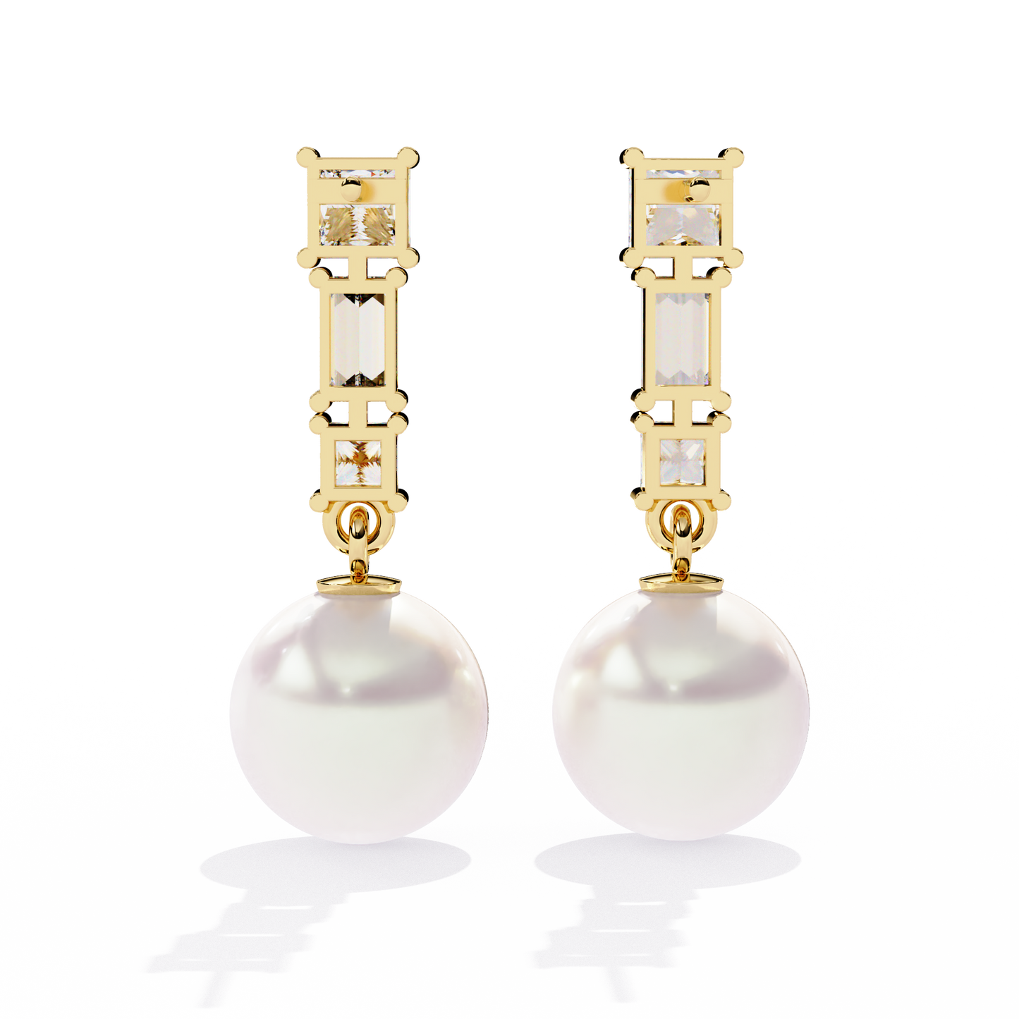 luminara princess & baguette pearl drop lab grown diamond earrings