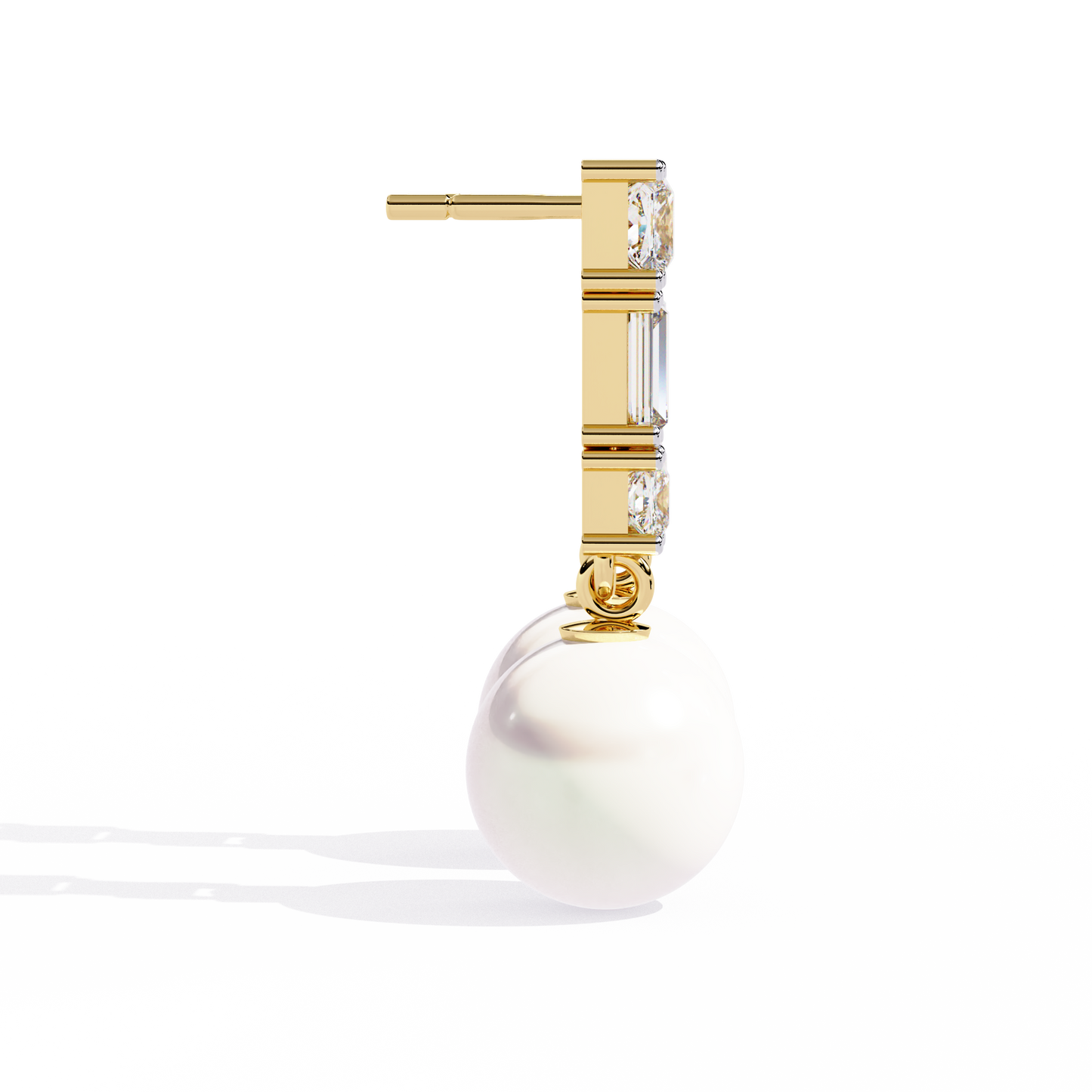 luminara princess & baguette pearl drop lab grown diamond earrings