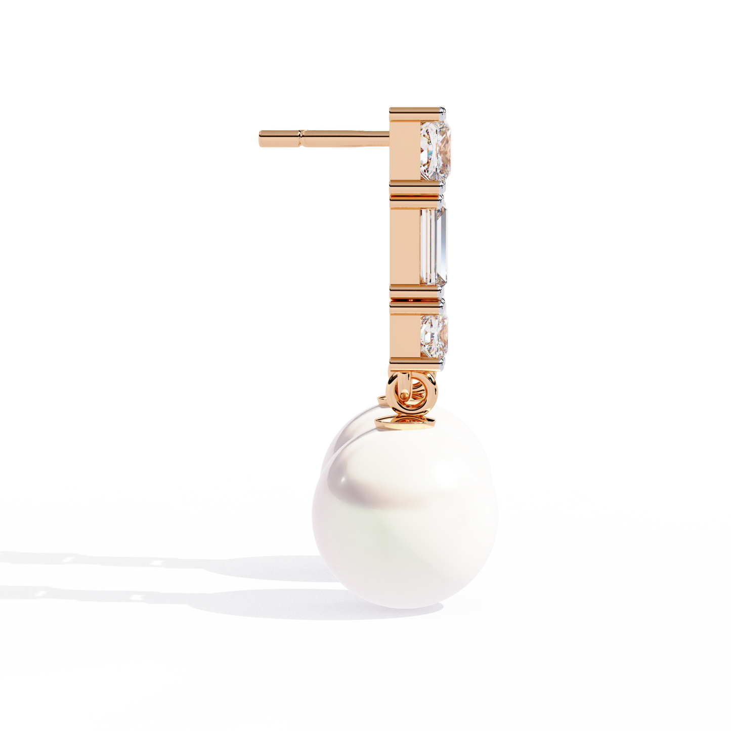 luminara princess & baguette pearl drop lab grown diamond earrings