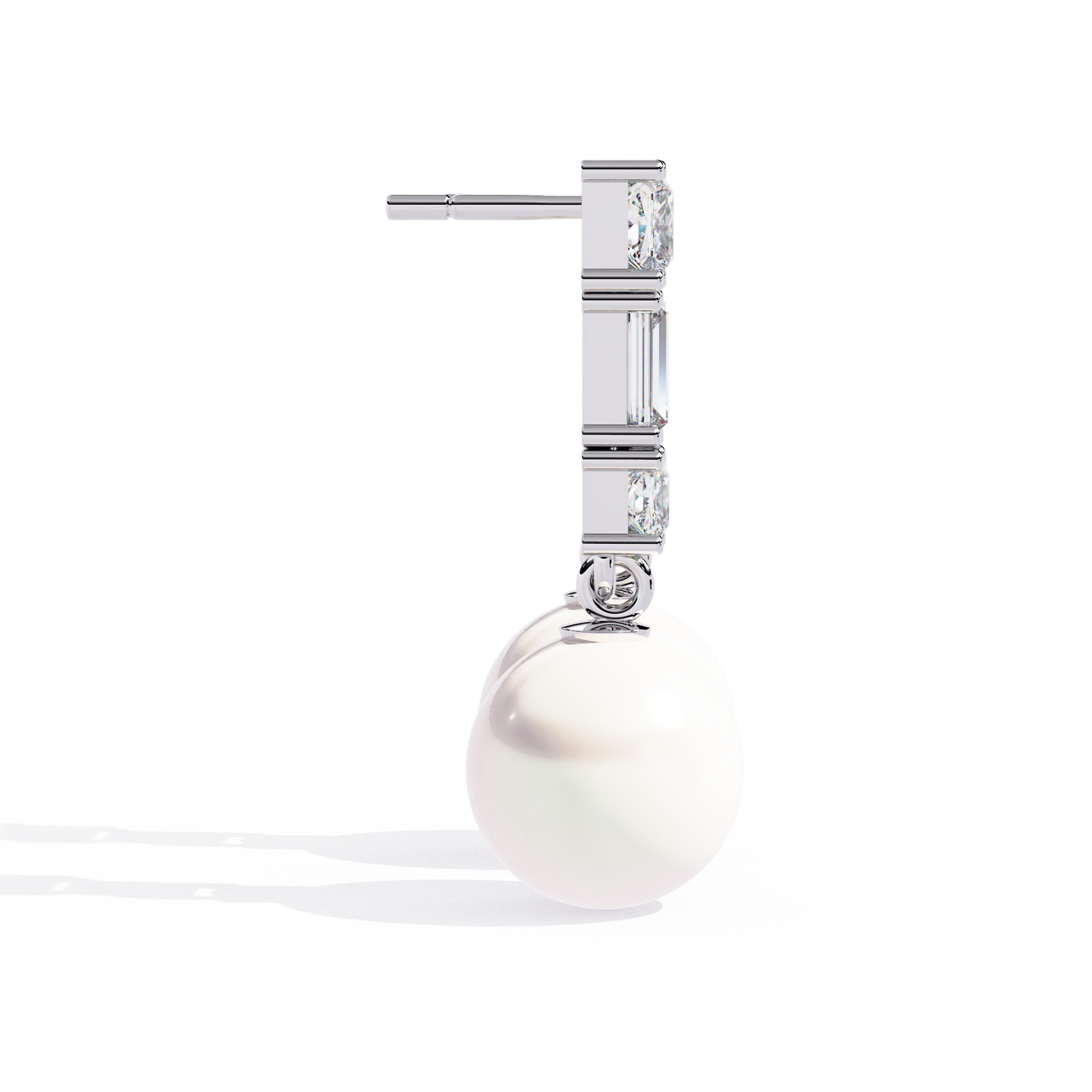 luminara princess & baguette pearl drop lab grown diamond earrings