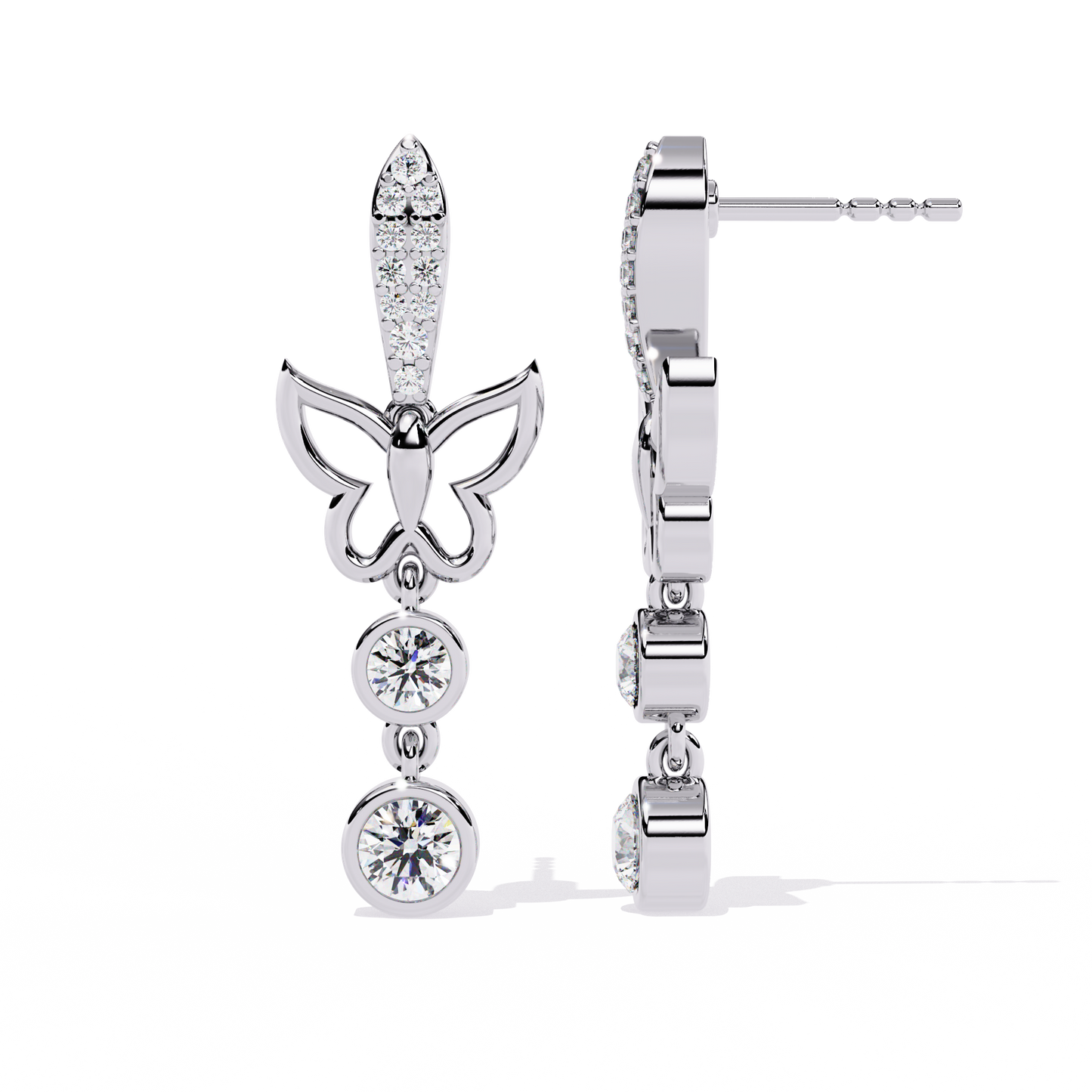 papillon sparkle bezel butterfly lab grown diamond drop earrings