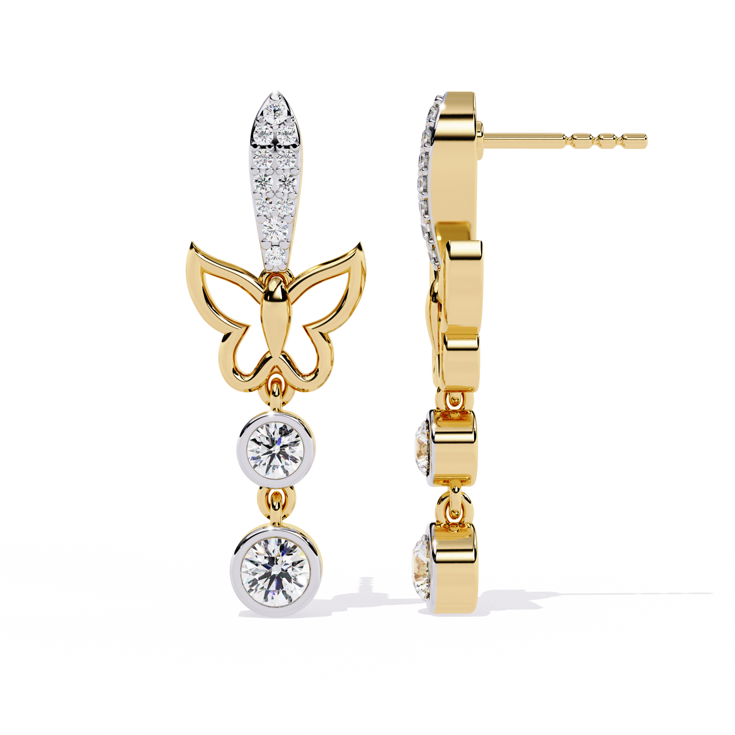 papillon sparkle bezel butterfly lab grown diamond drop earrings