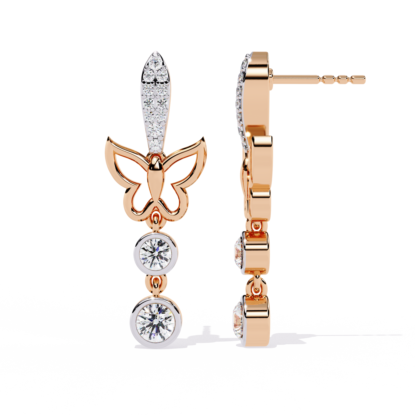 papillon sparkle bezel butterfly lab grown diamond drop earrings