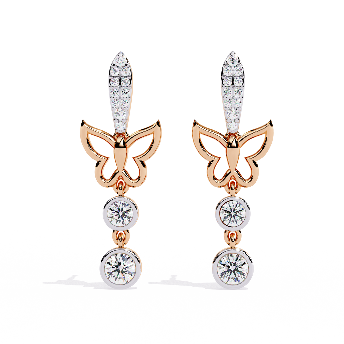 papillon sparkle bezel butterfly lab grown diamond drop earrings