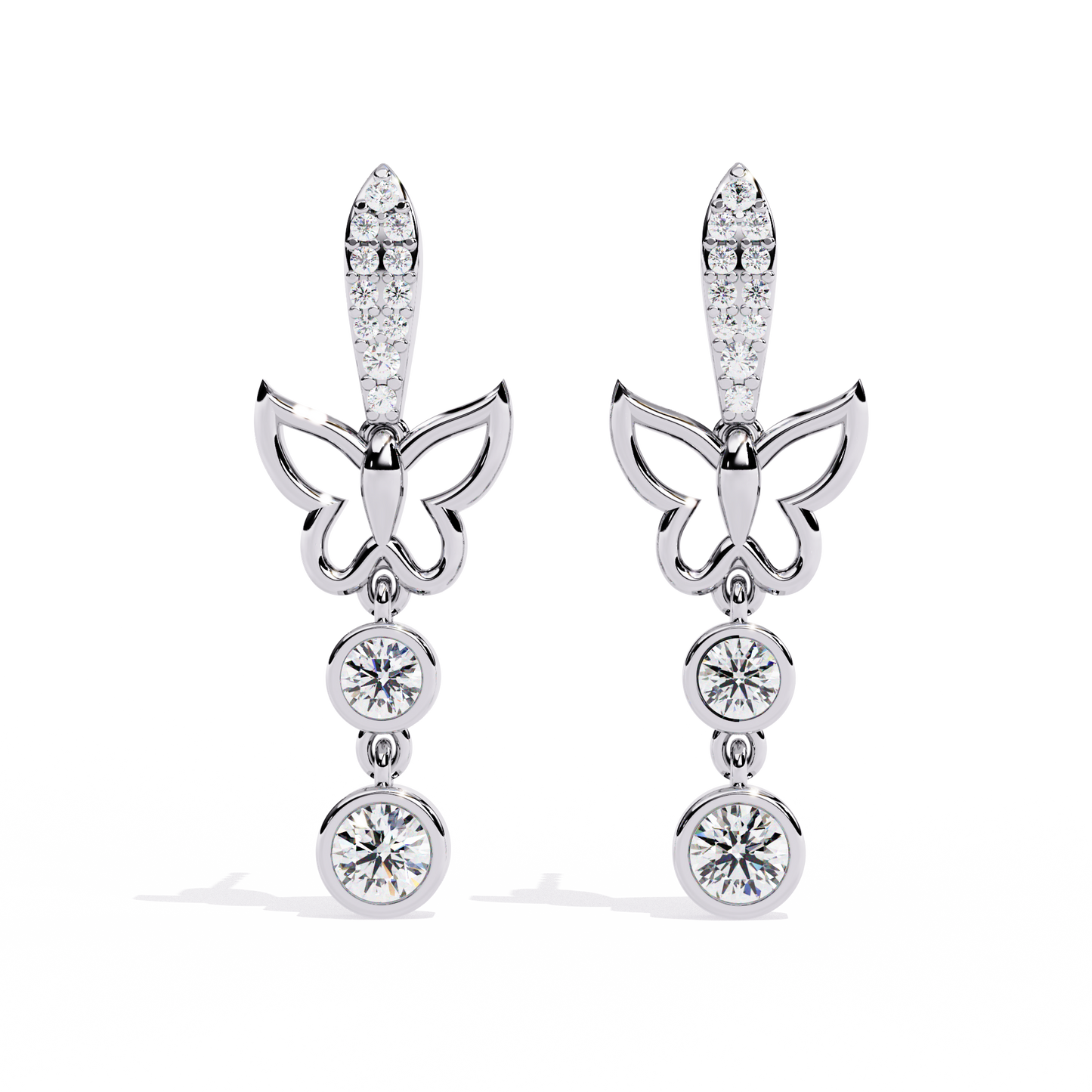papillon sparkle bezel butterfly lab grown diamond drop earrings