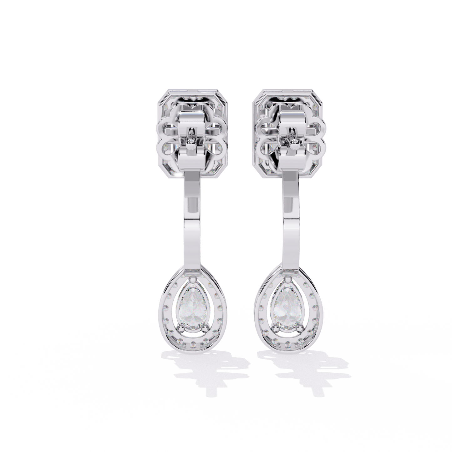 grand era emerald & pear double halo lab grown diamond drop earrings