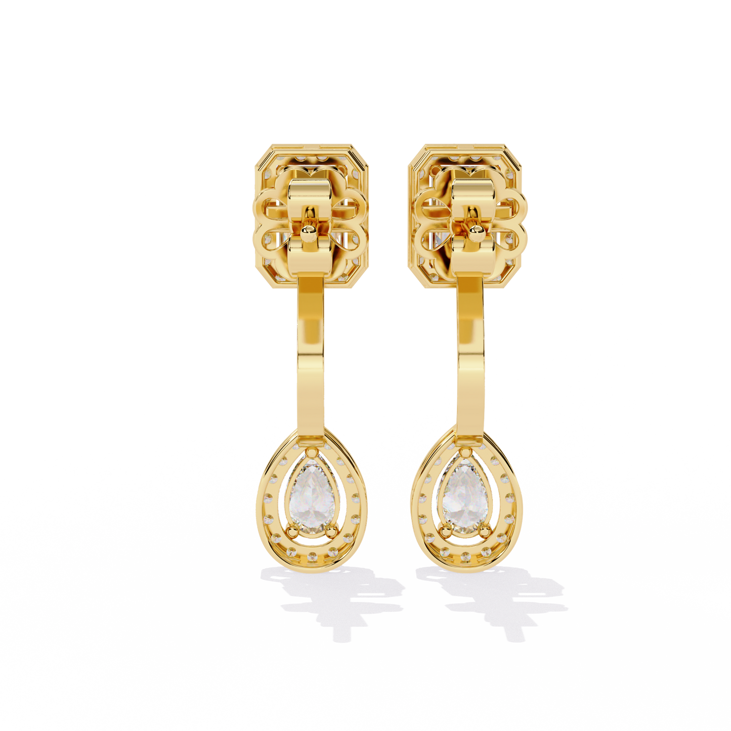 grand era emerald & pear double halo lab grown diamond drop earrings