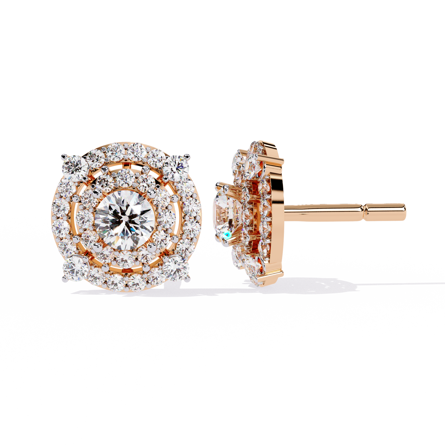 blossom double halo floral lab grown diamond studs