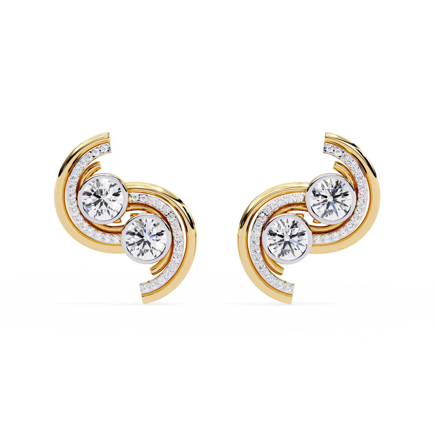 duet swirl double bezel lab grown diamond studs