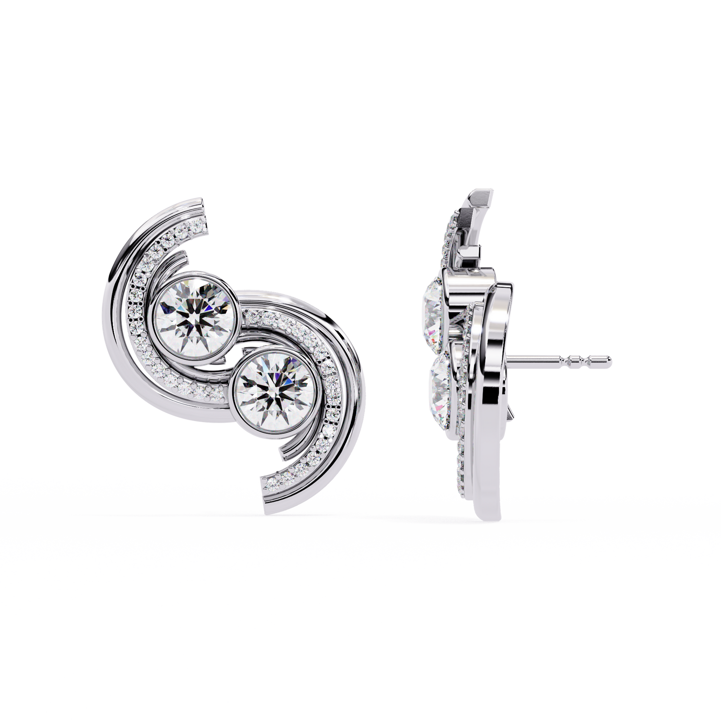 duet swirl double bezel lab grown diamond studs