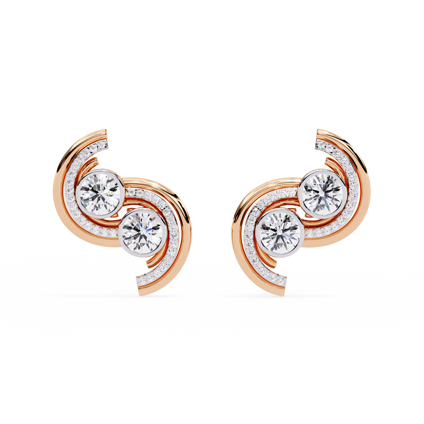 duet swirl double bezel lab grown diamond studs