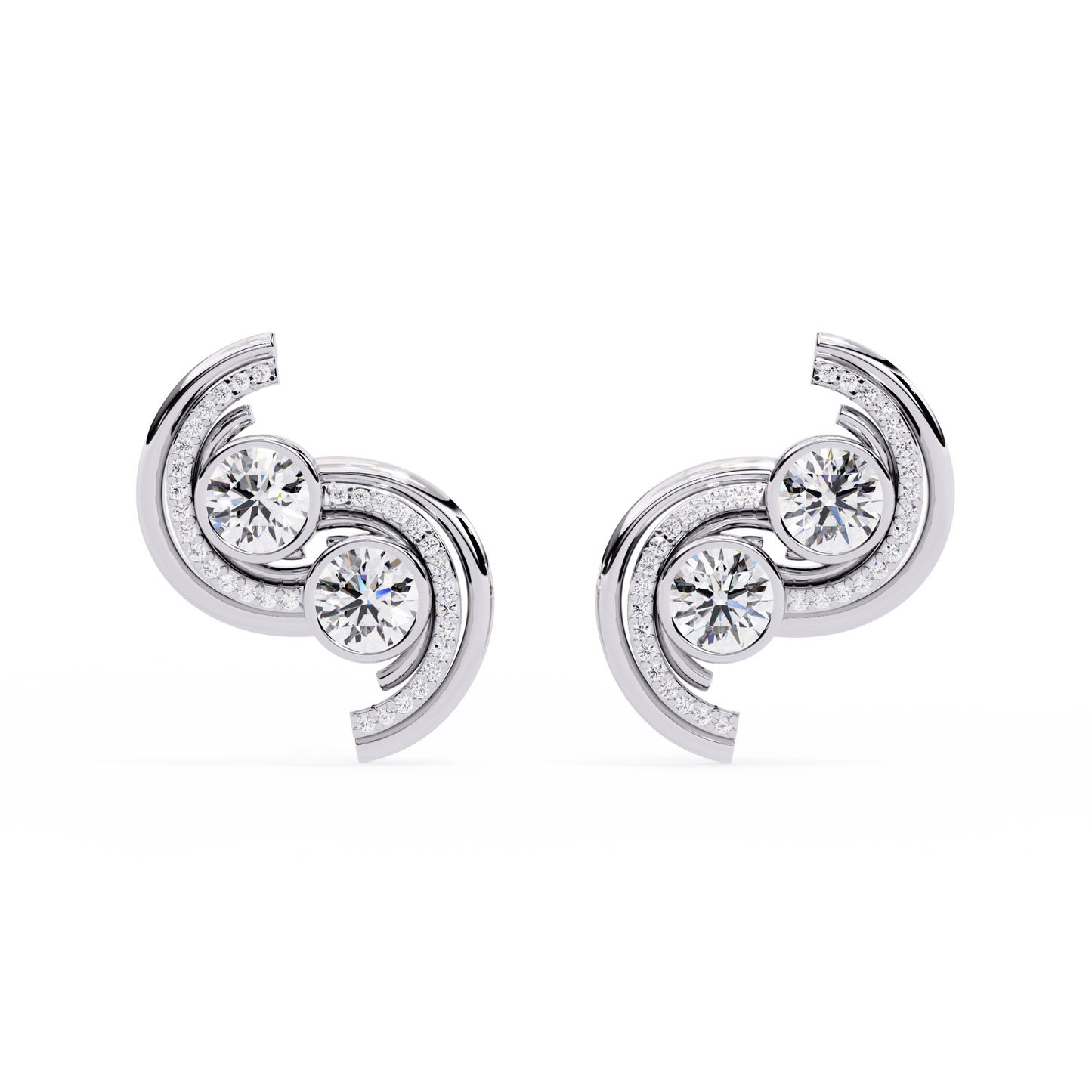 duet swirl double bezel lab grown diamond studs