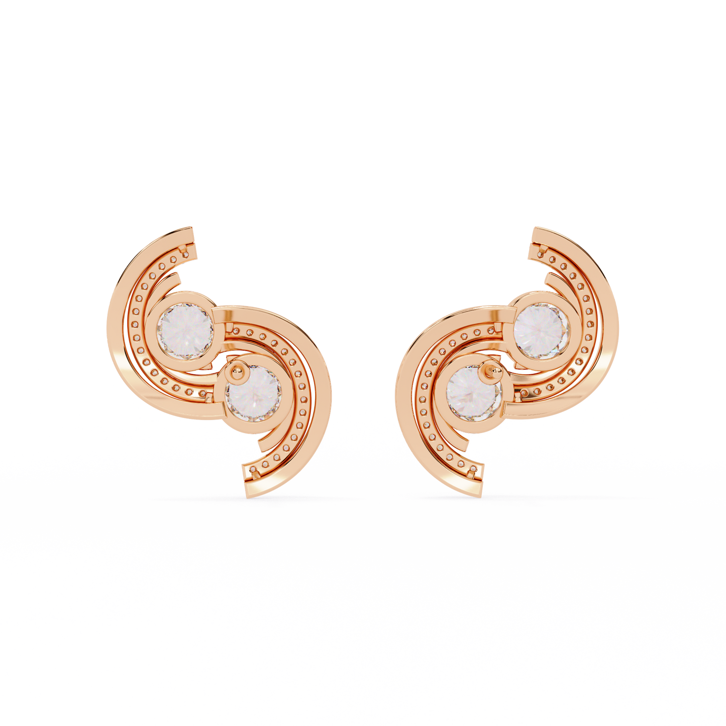 duet swirl double bezel lab grown diamond studs