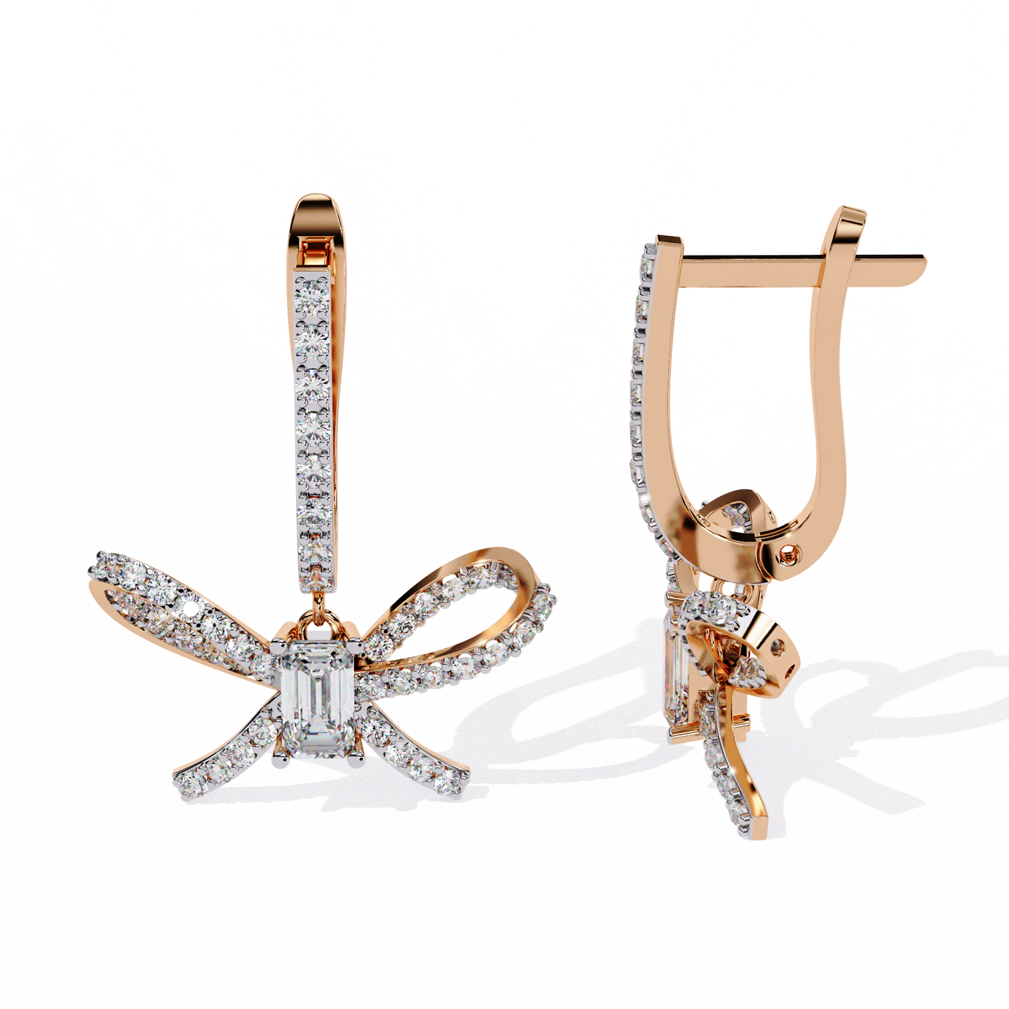 celestine bow drop emerald lab grown diamond earrings