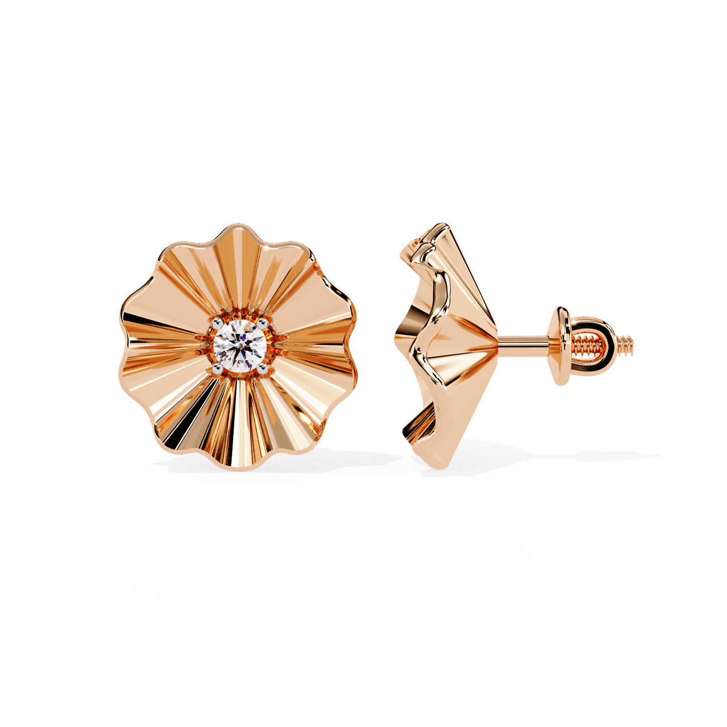 aurora fluted gold flower lab grown diamond studs