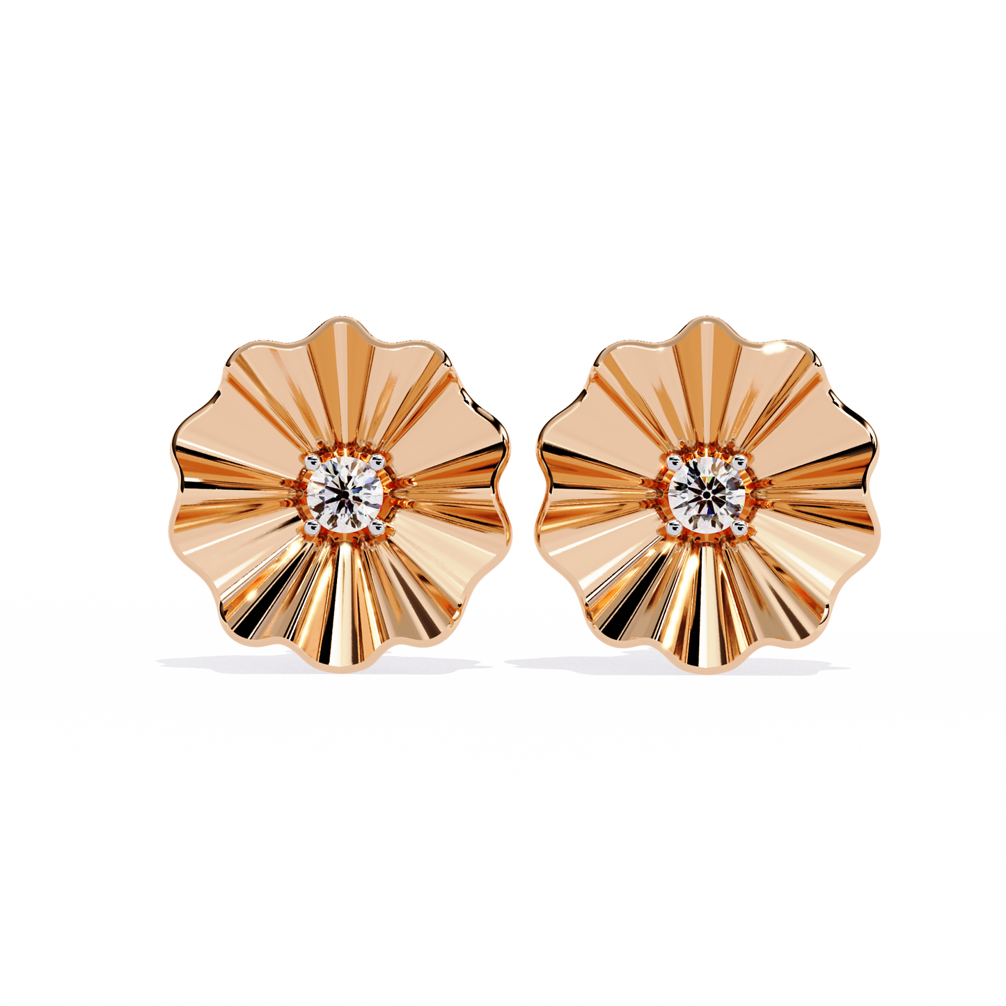 aurora fluted gold flower lab grown diamond studs