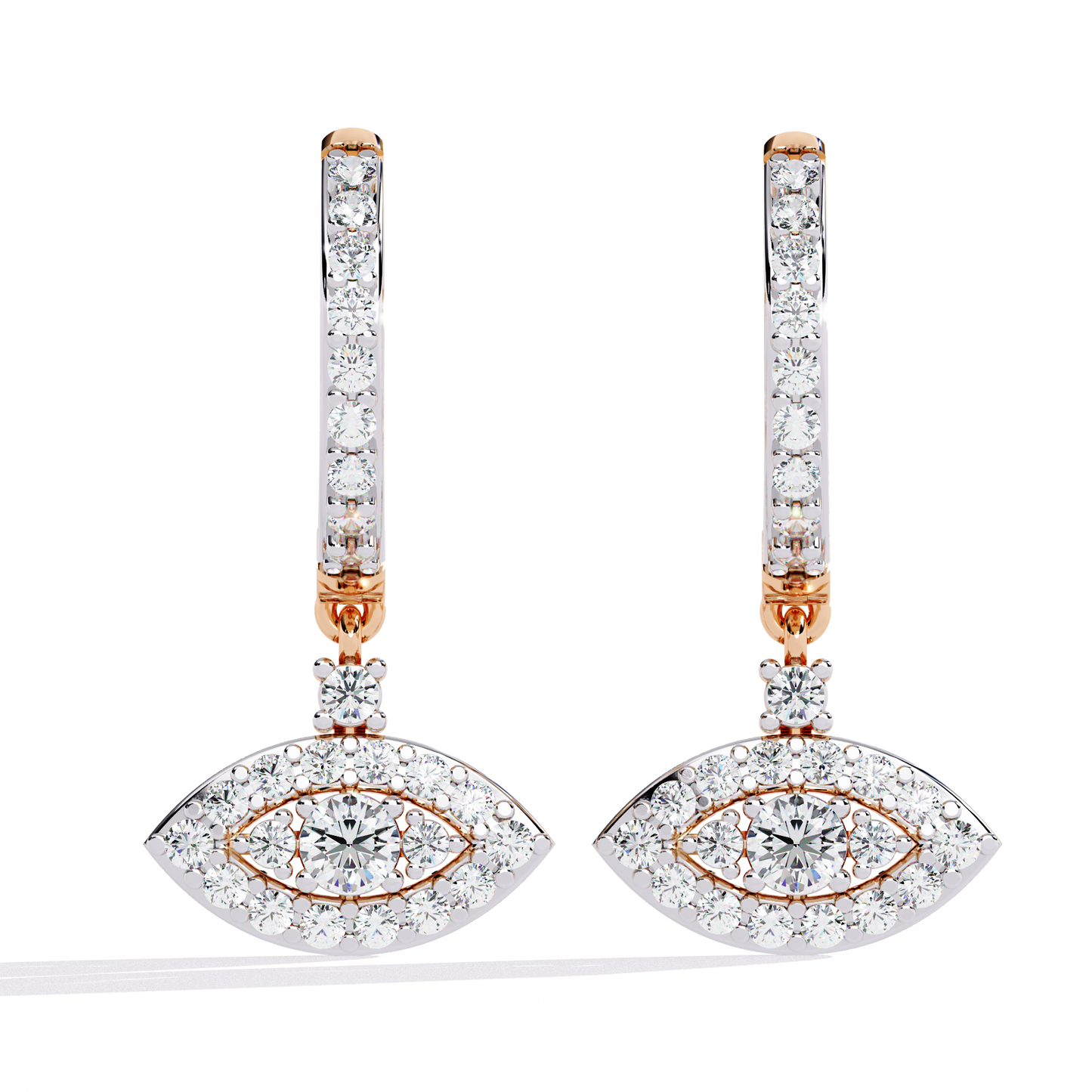 protea evil eye marquise lab grown diamond drop hoops
