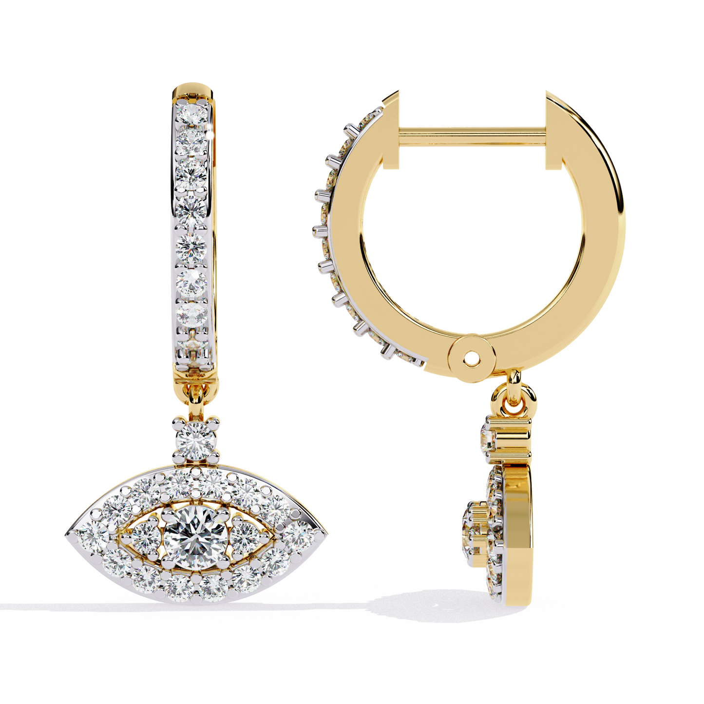 protea evil eye marquise lab grown diamond drop hoops