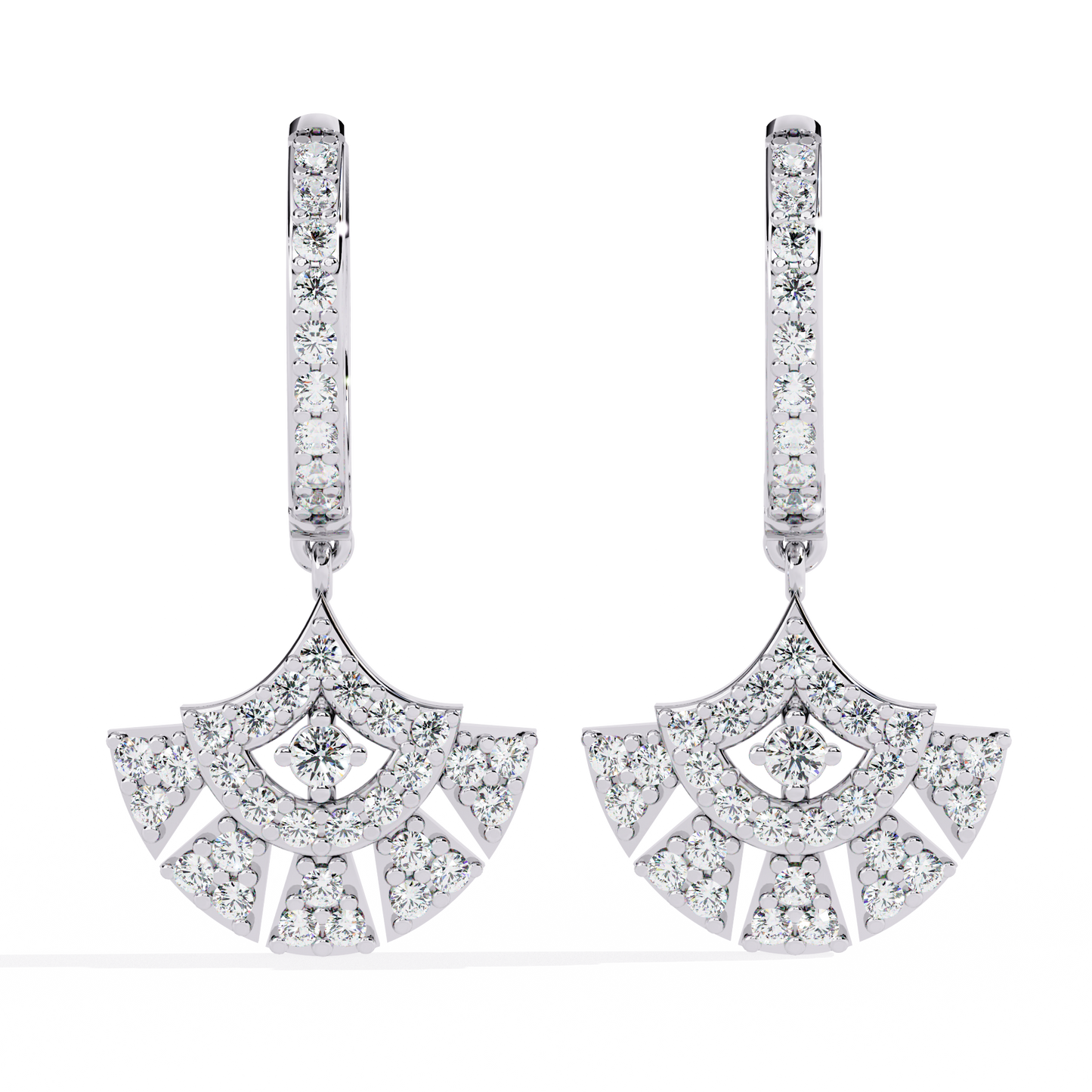 deco fan radiance lab grown diamond drop hoops