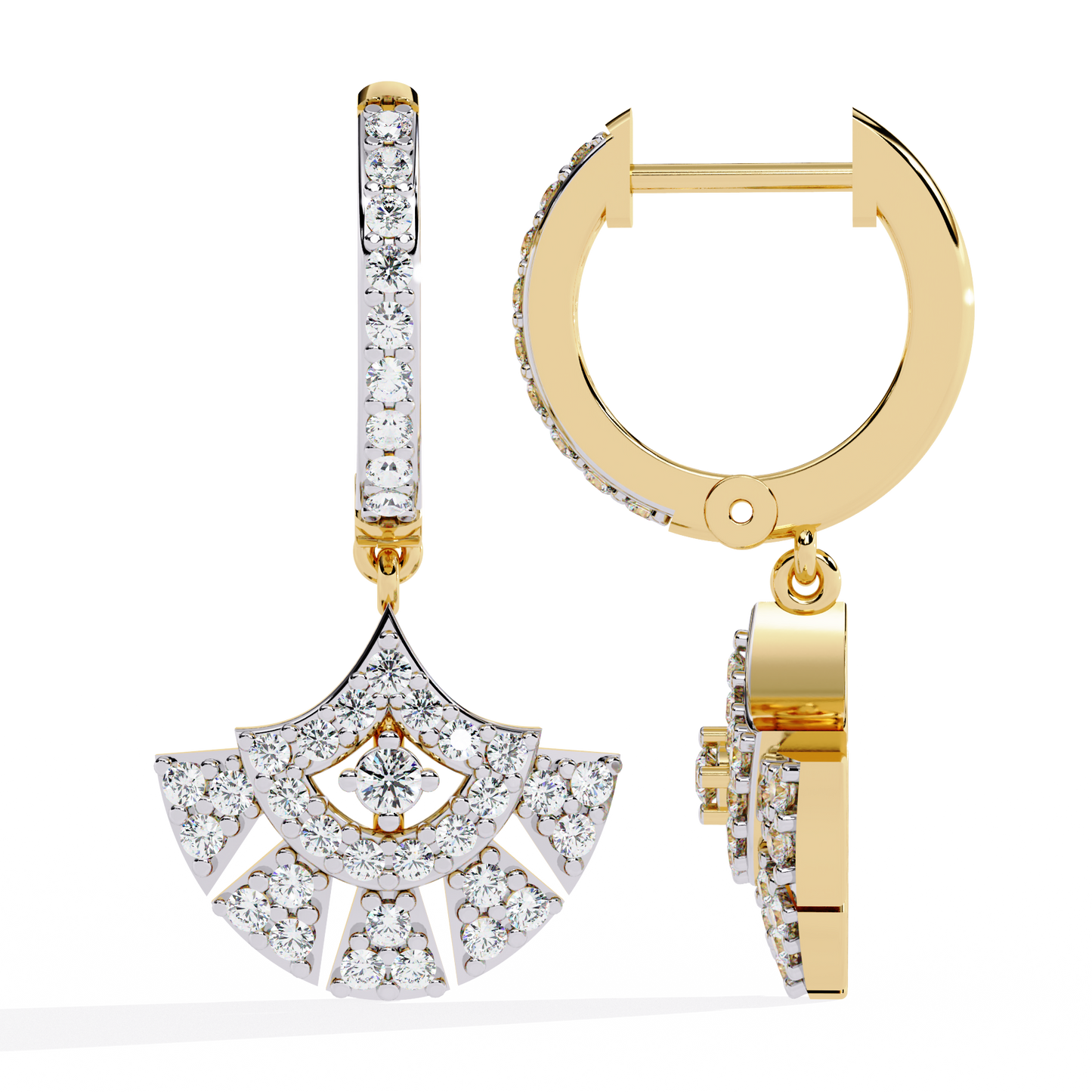 deco fan radiance lab grown diamond drop hoops