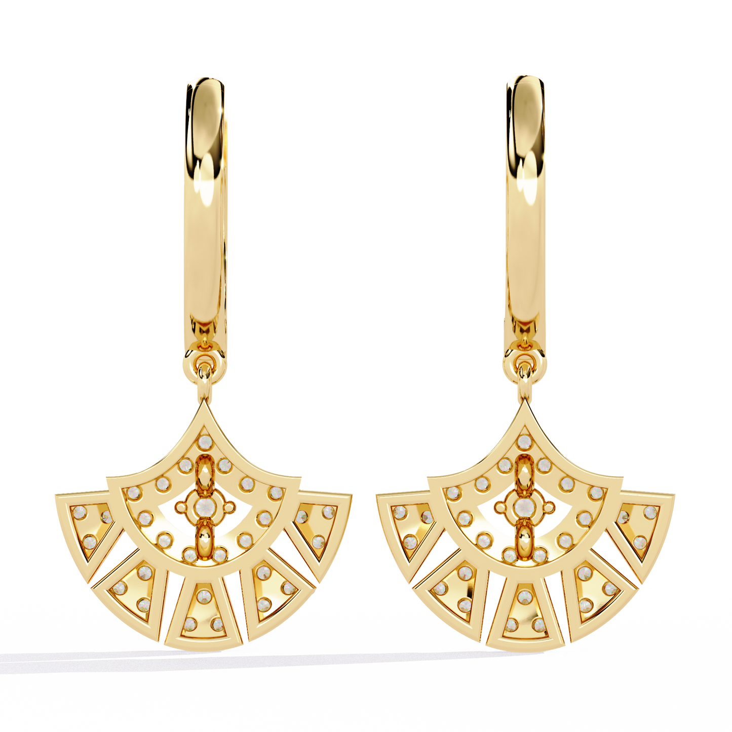 deco fan radiance lab grown diamond drop hoops