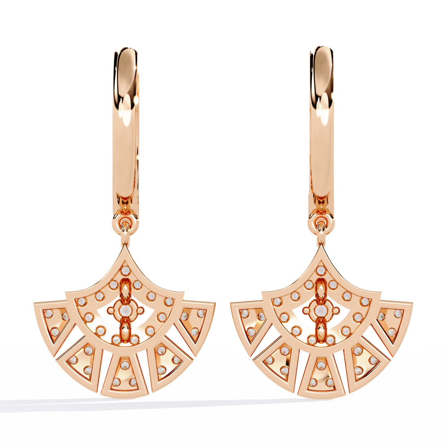 deco fan radiance lab grown diamond drop hoops