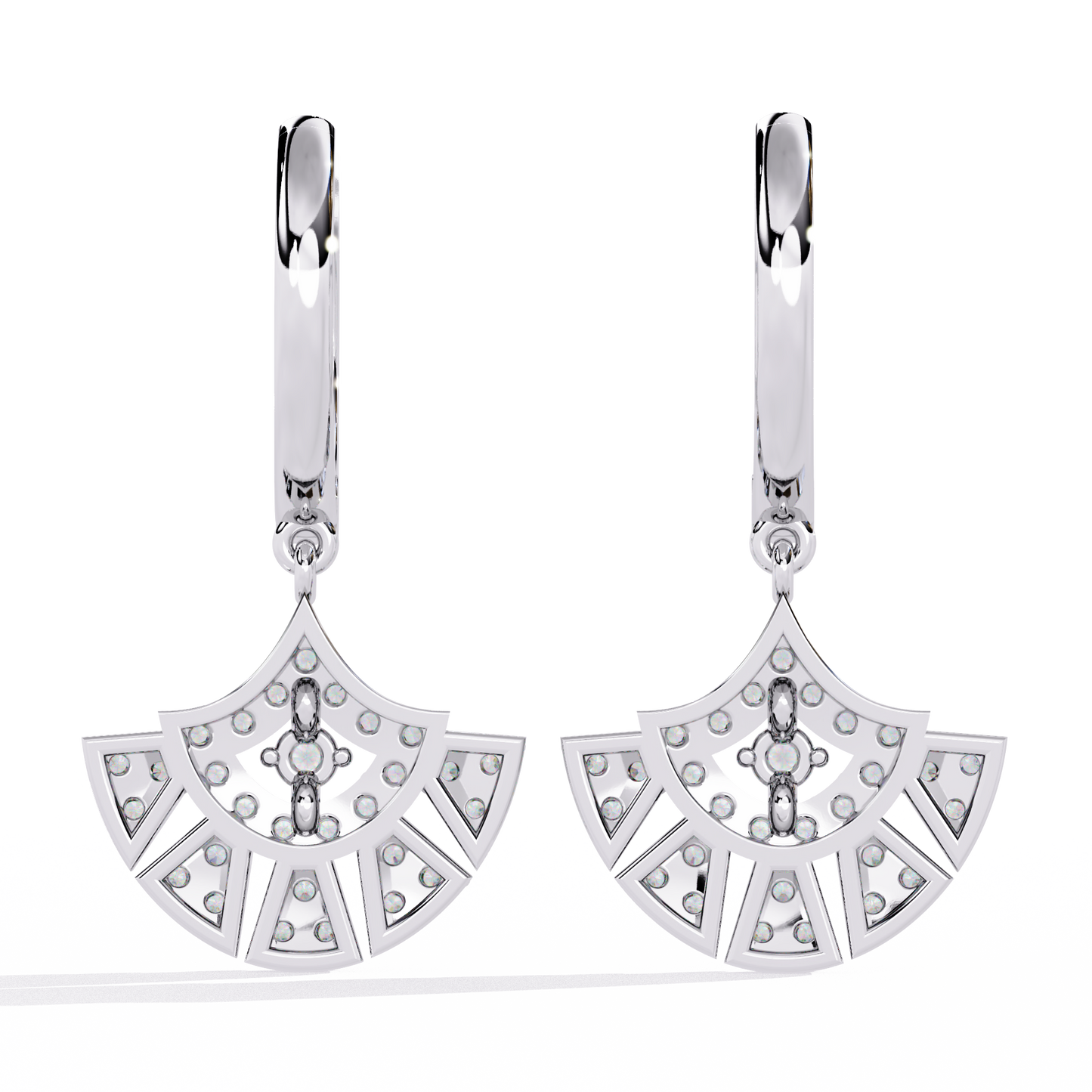 deco fan radiance lab grown diamond drop hoops