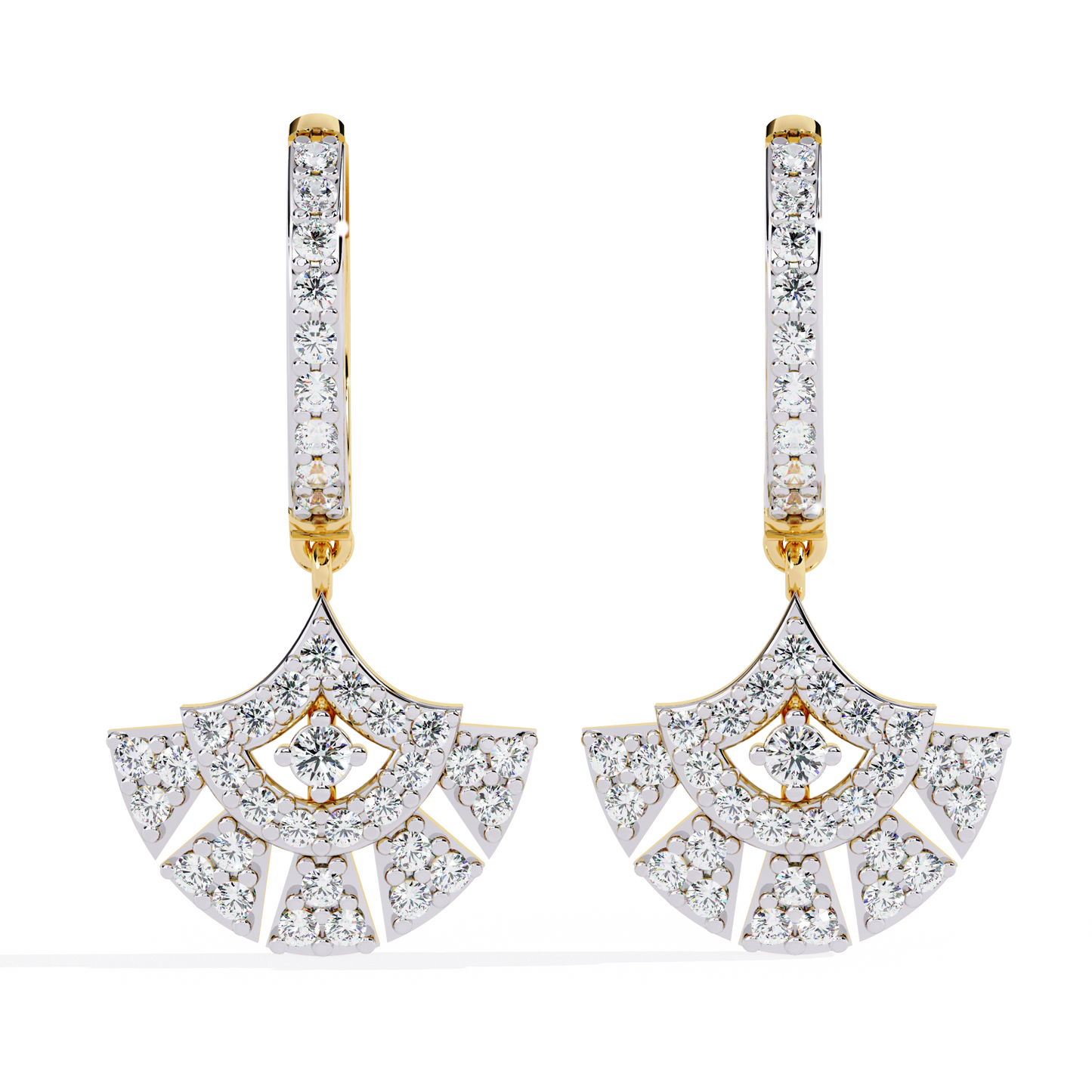 deco fan radiance lab grown diamond drop hoops