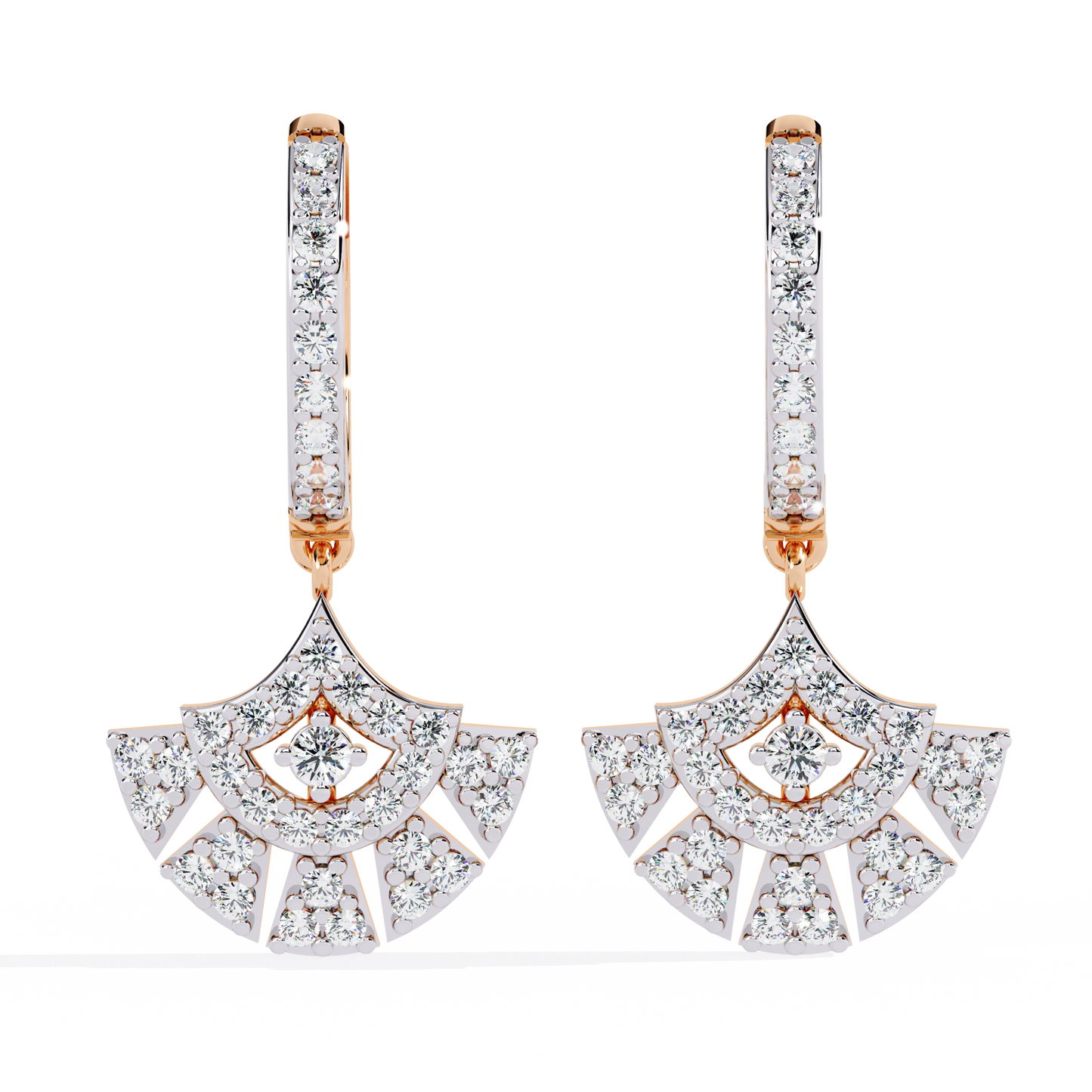 deco fan radiance lab grown diamond drop hoops
