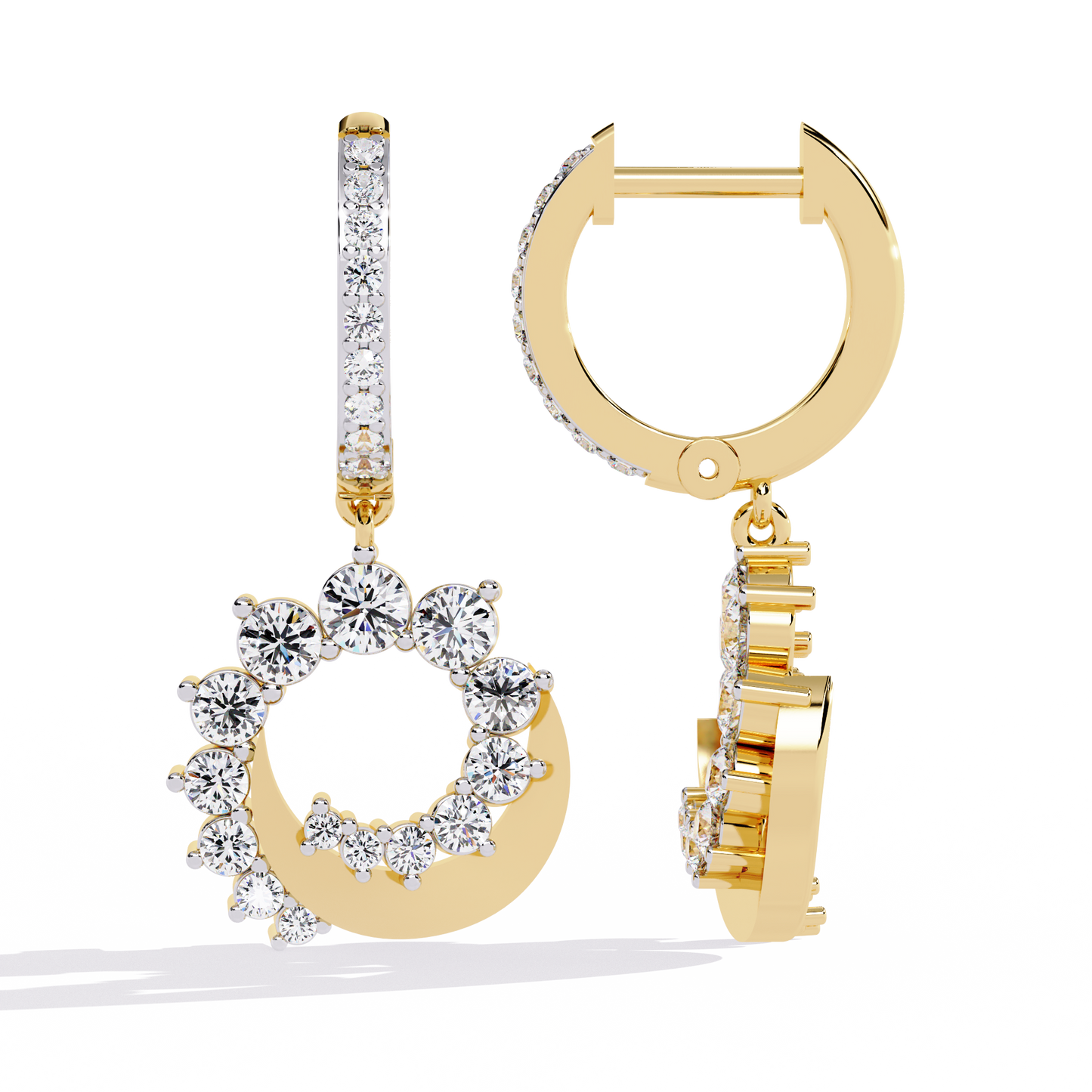 luna orbit crescent lab grown diamond drop hoops