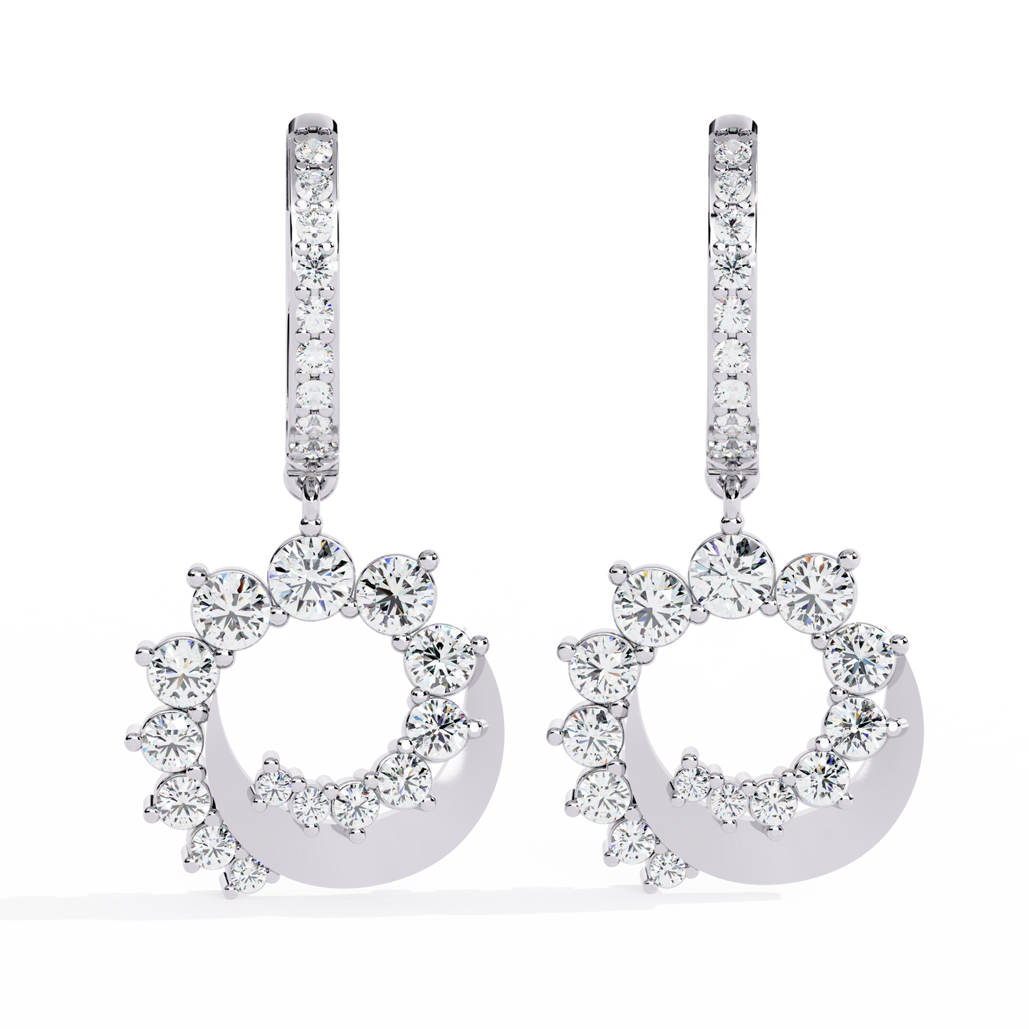 luna orbit crescent lab grown diamond drop hoops
