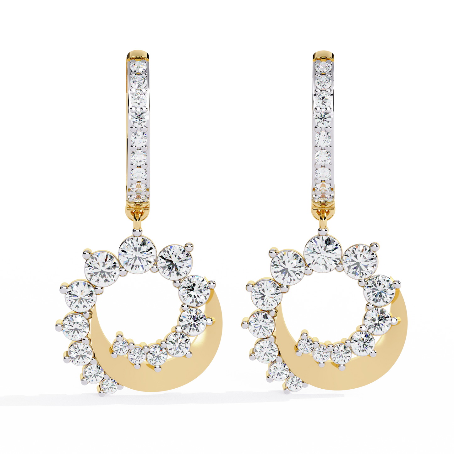 luna orbit crescent lab grown diamond drop hoops