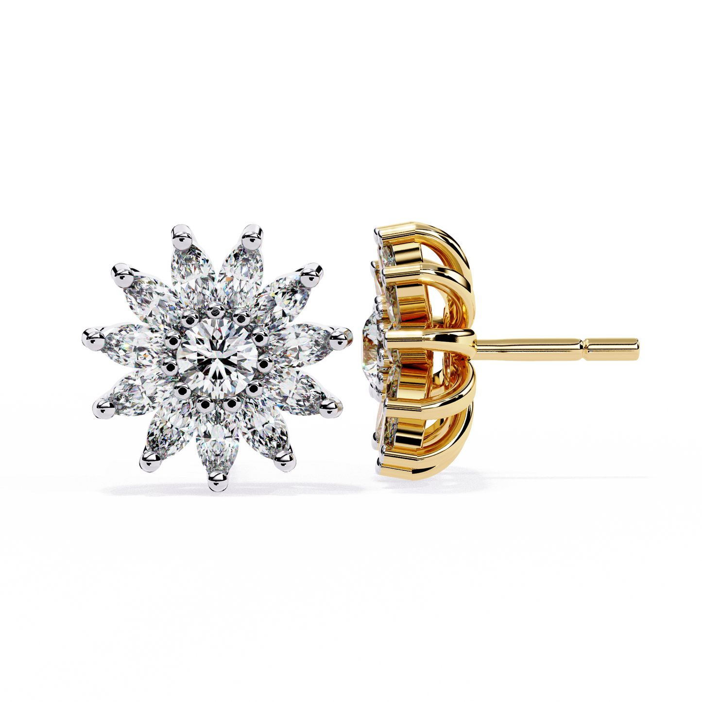 solara marquise floral cluster lab grown diamond studs