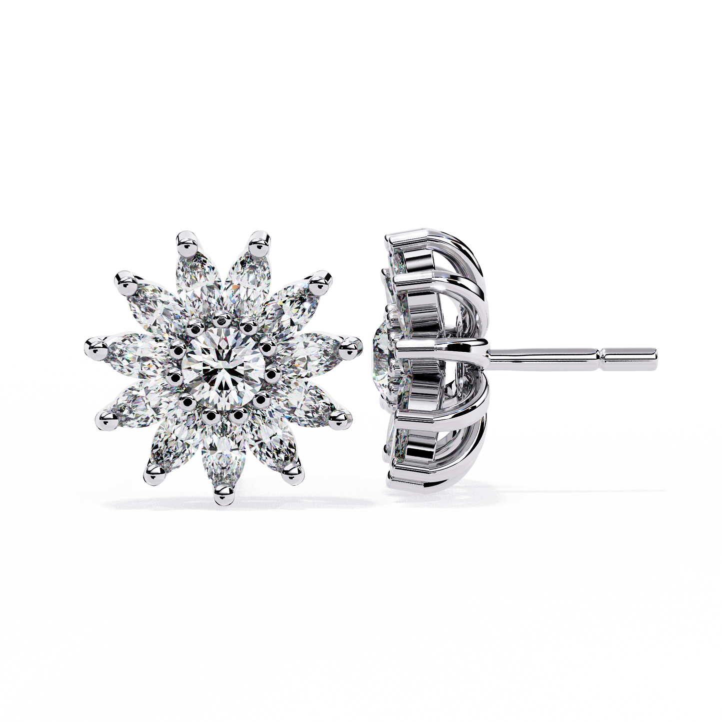 solara marquise floral cluster lab grown diamond studs
