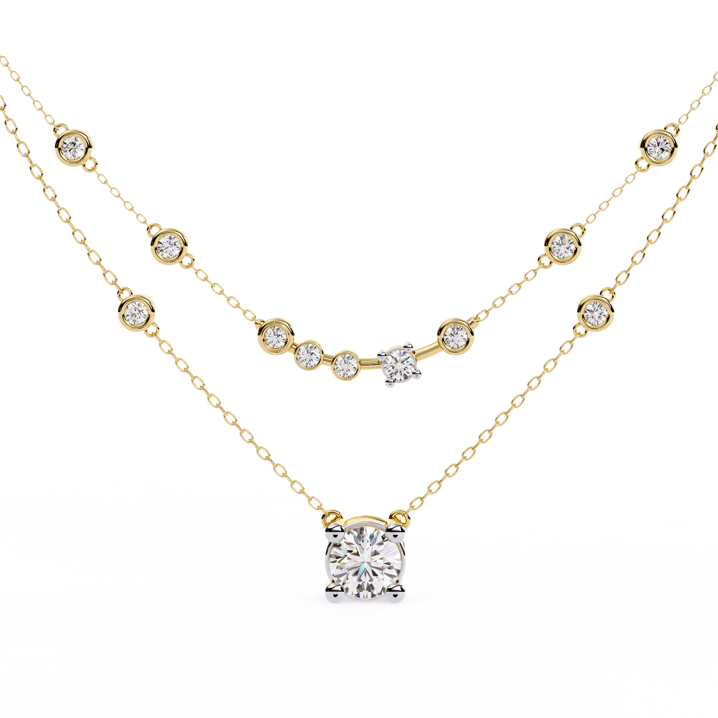 bezel duo layered solitaire lab grown diamond necklace