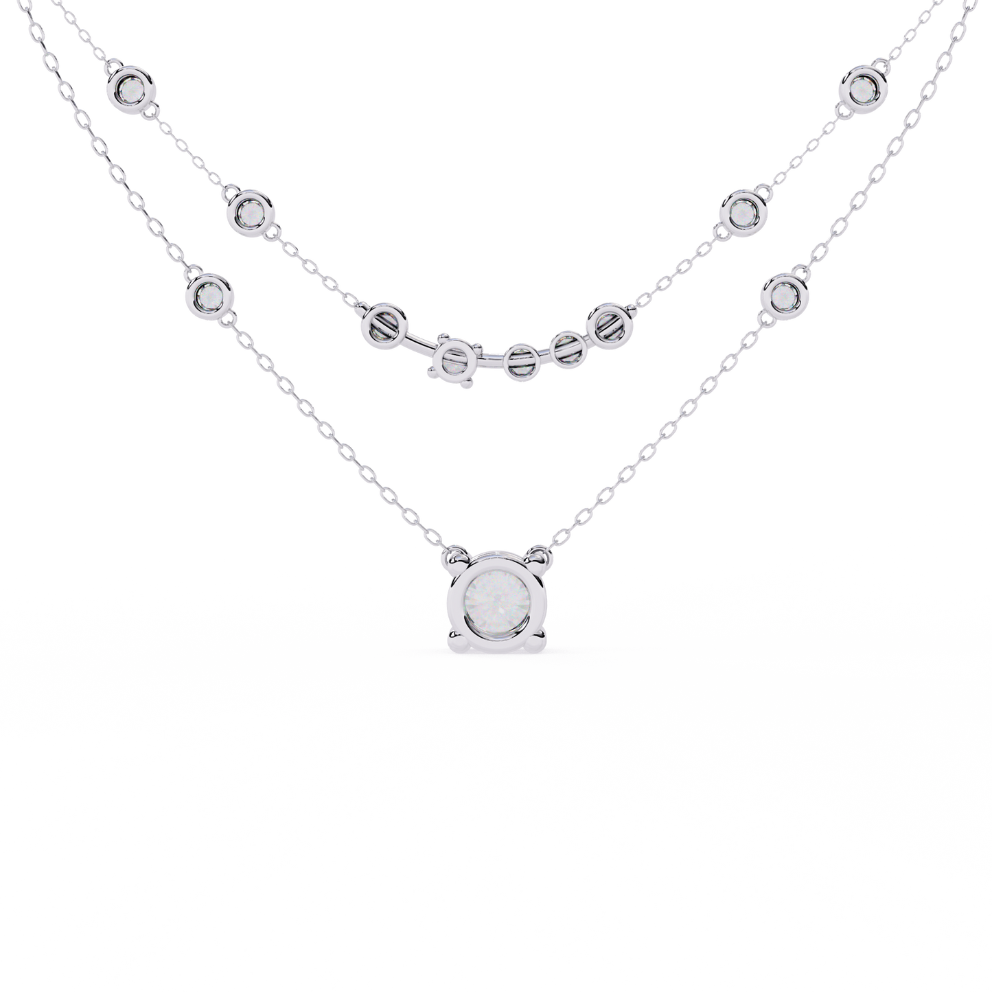 bezel duo layered solitaire lab grown diamond necklace