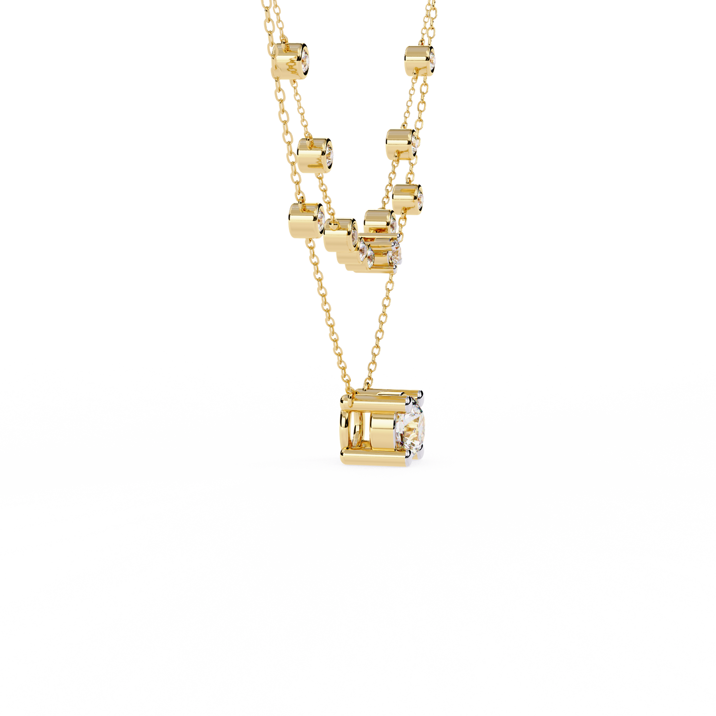 bezel duo layered solitaire lab grown diamond necklace