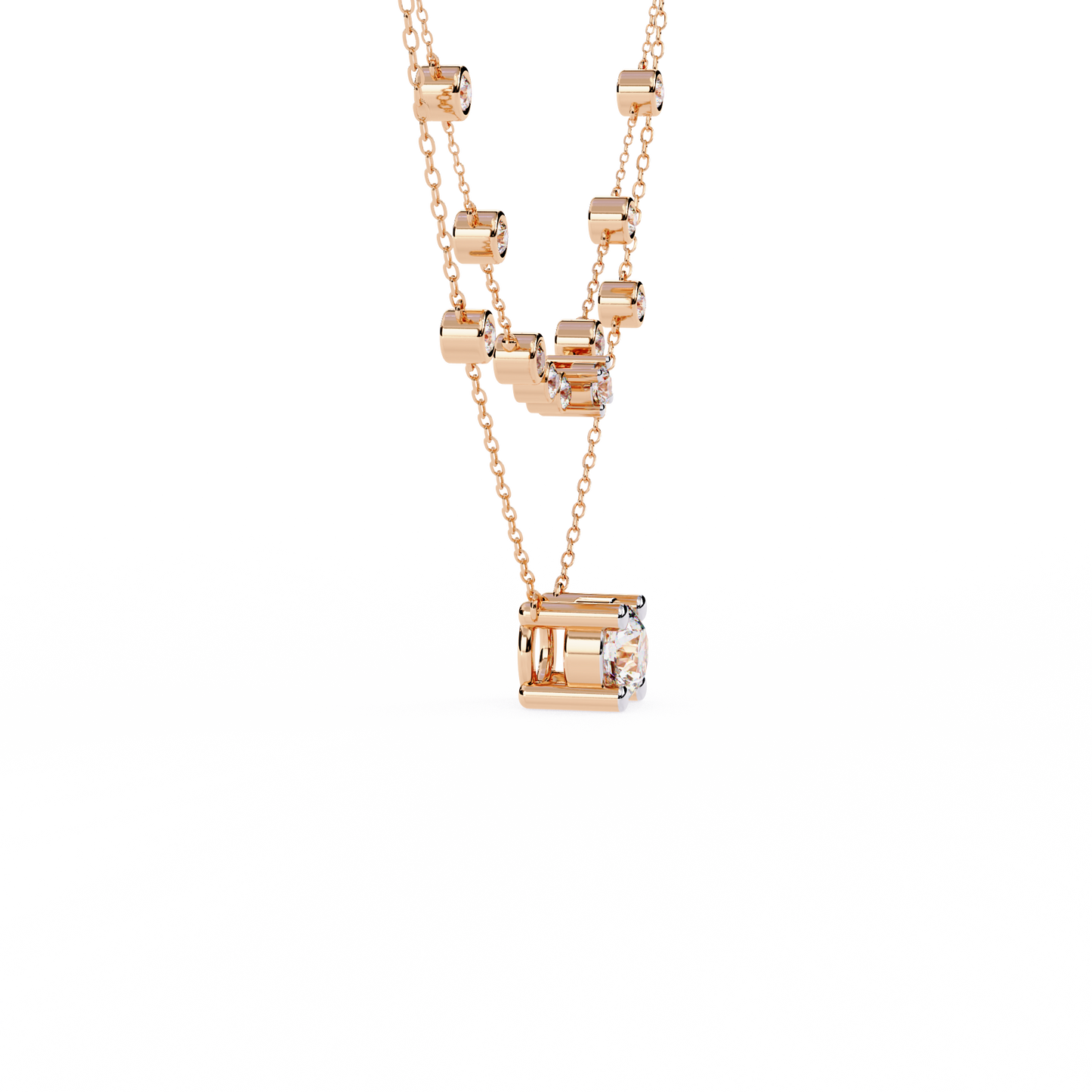 bezel duo layered solitaire lab grown diamond necklace